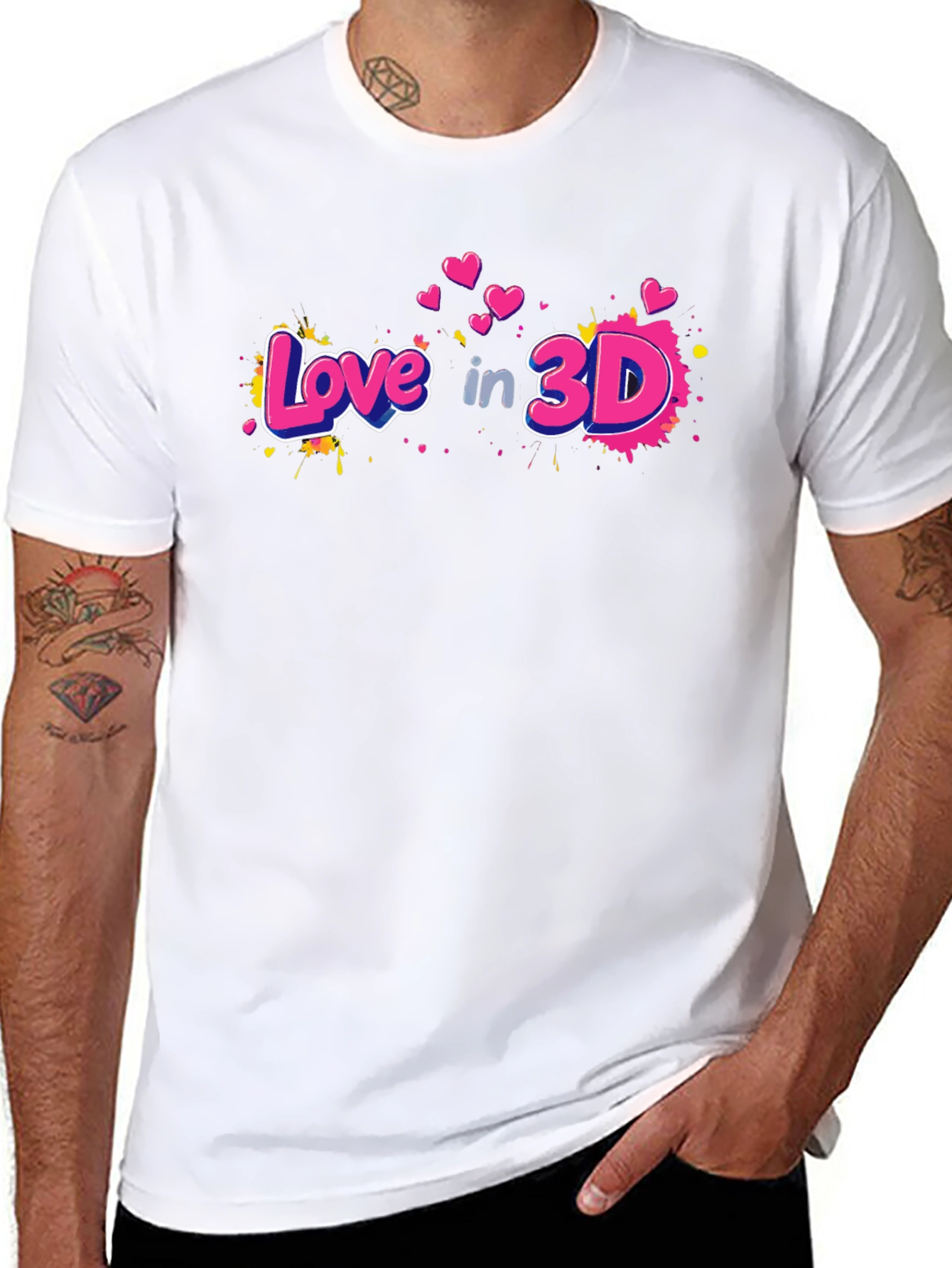 Love in 3D Graphic Black T-Shirt