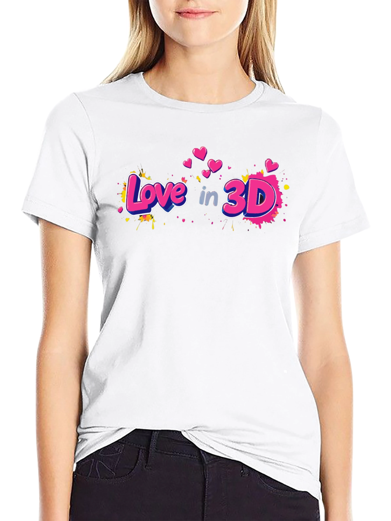 Love in 3D Graphic Black T-Shirt