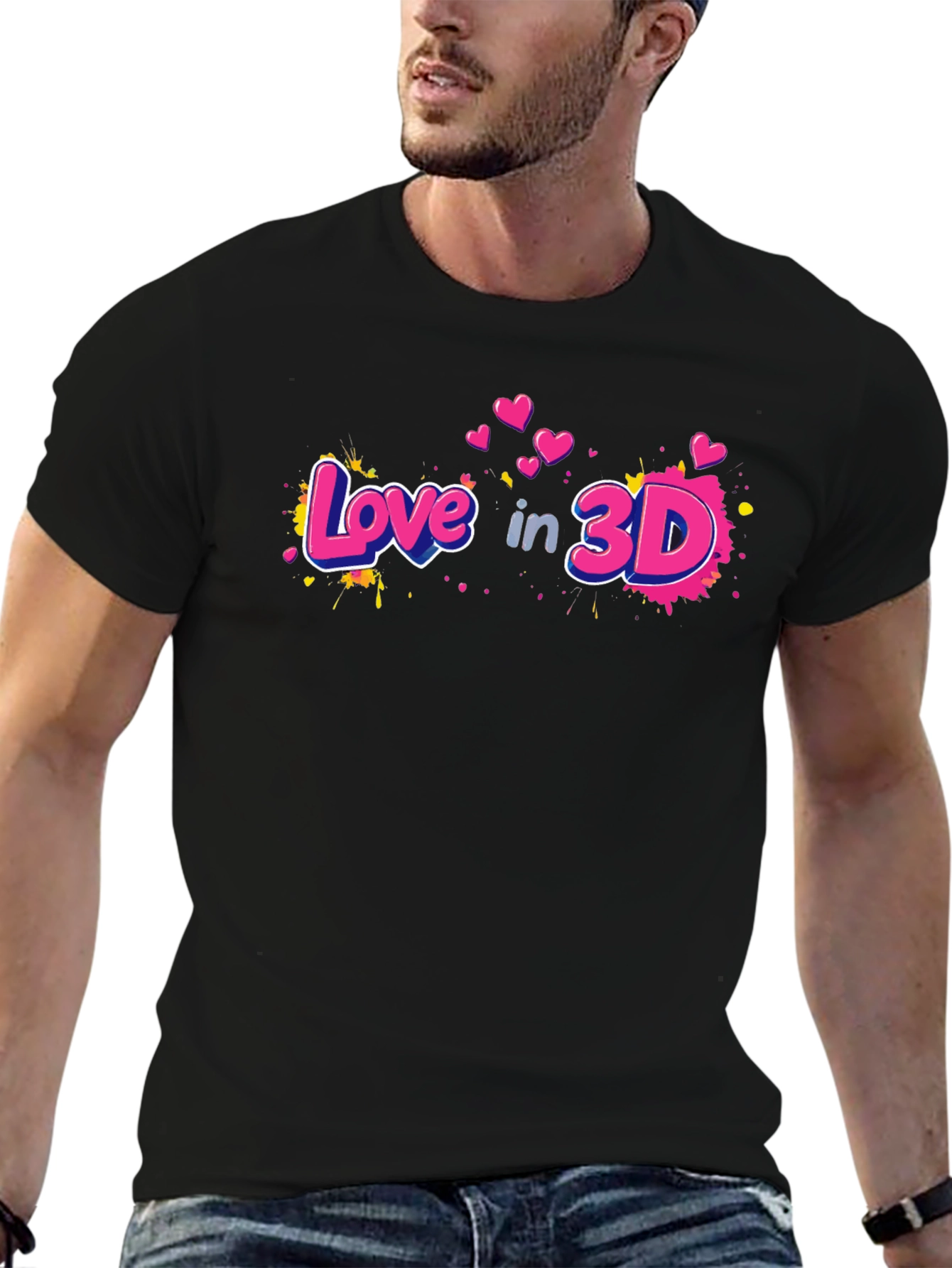 Love in 3D Graphic Black T-Shirt
