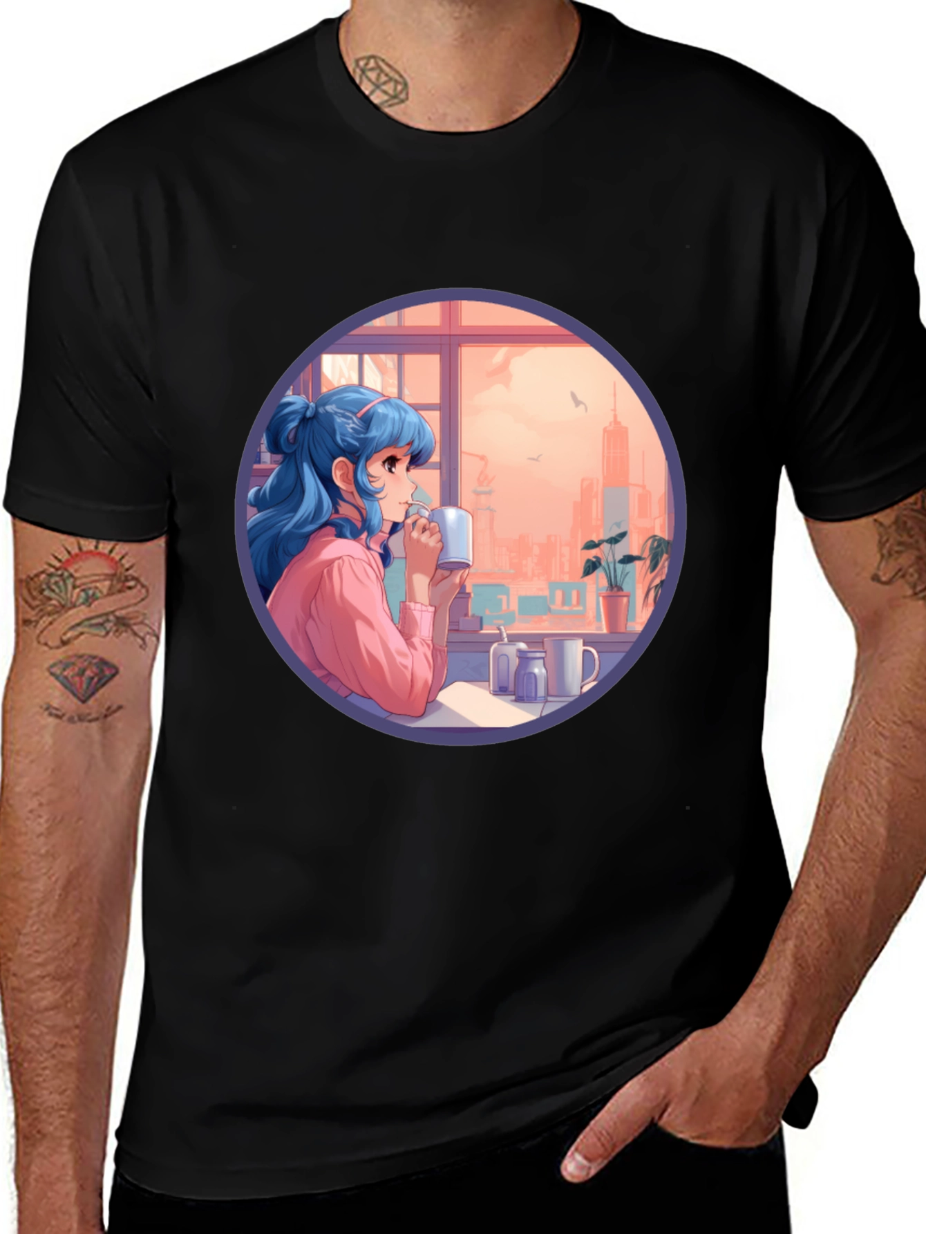 Anime Girl Window View Graphic Tee