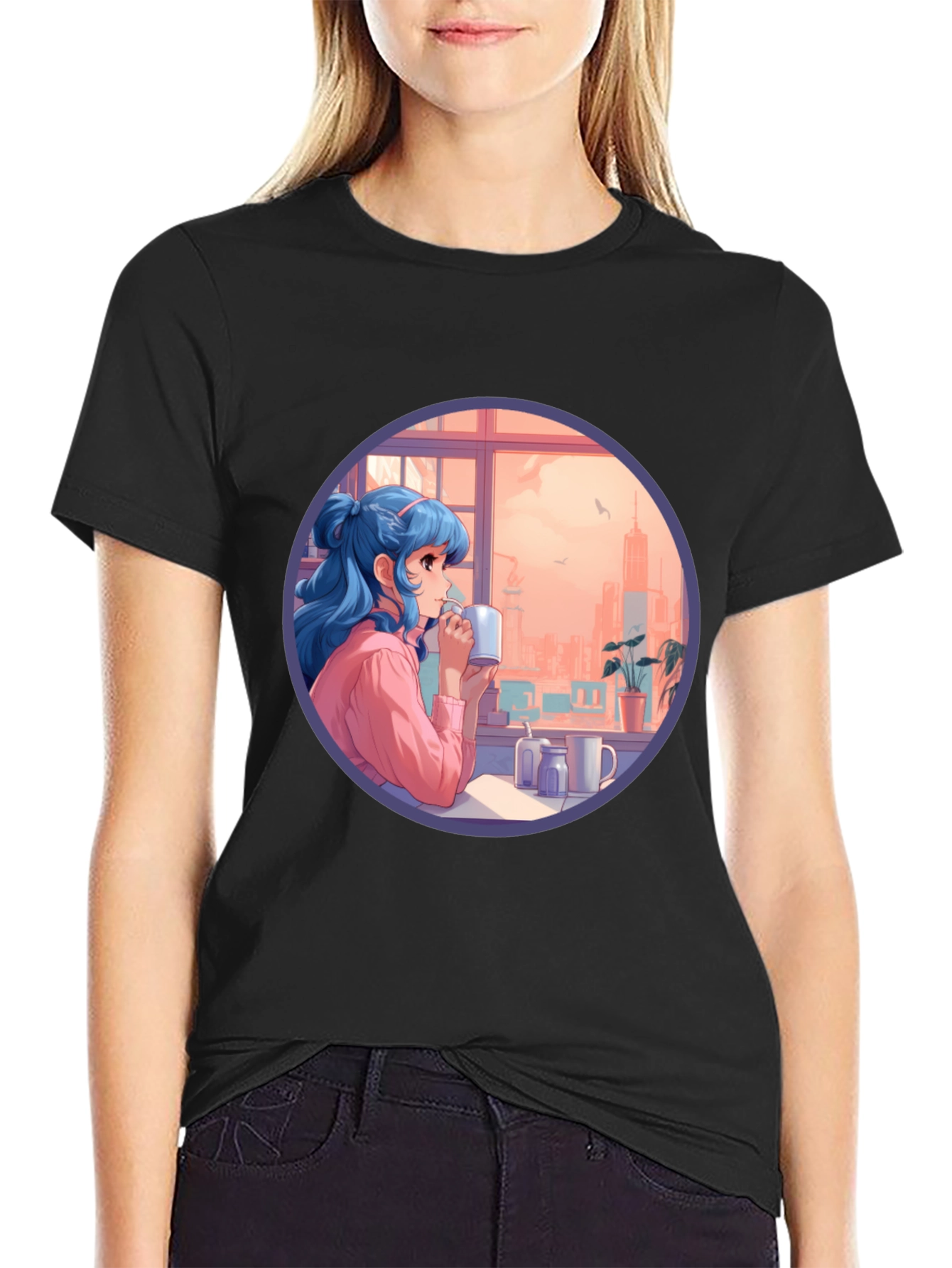 Anime Girl Window View Graphic Tee
