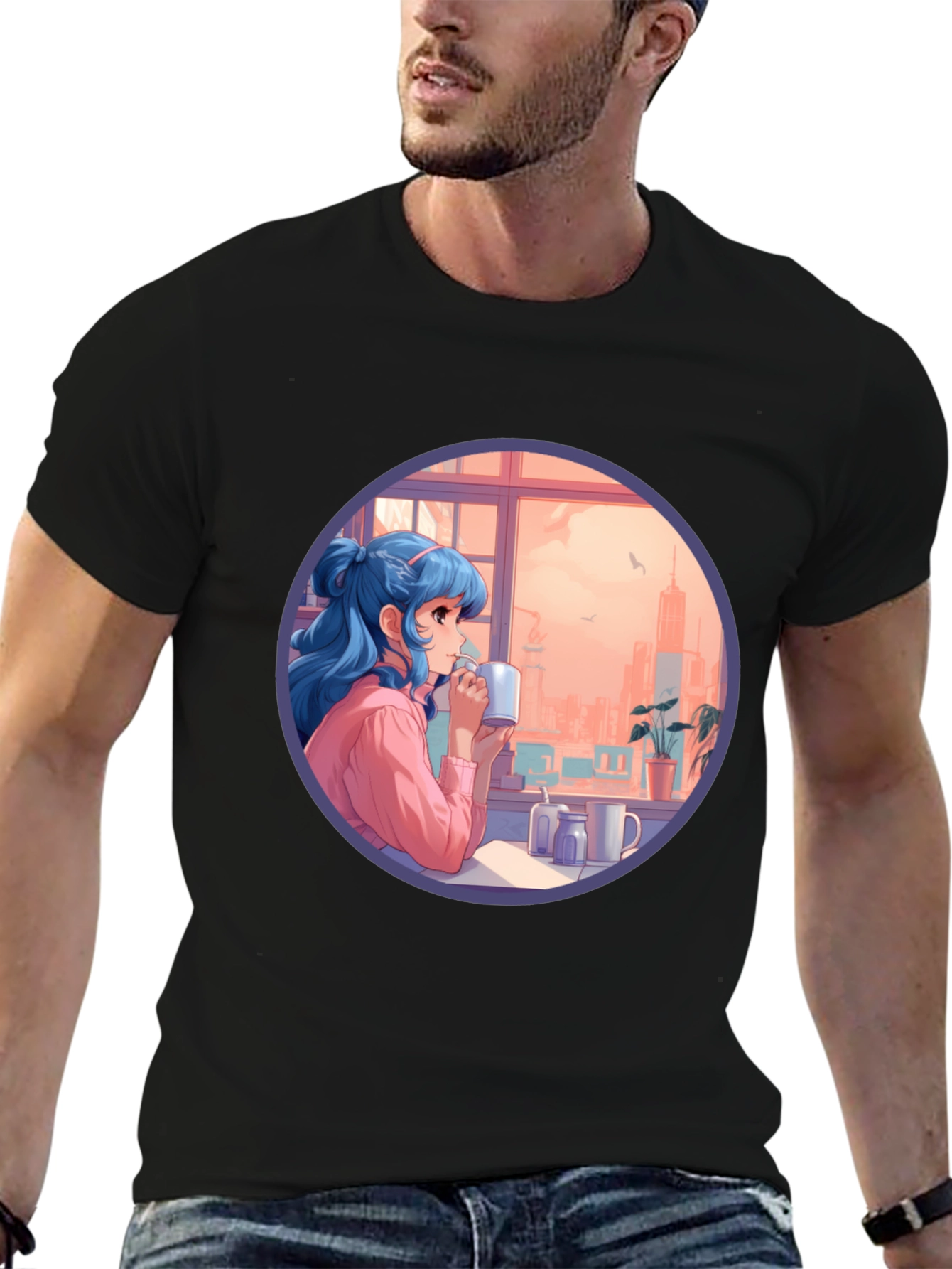 Anime Girl Window View Graphic Tee
