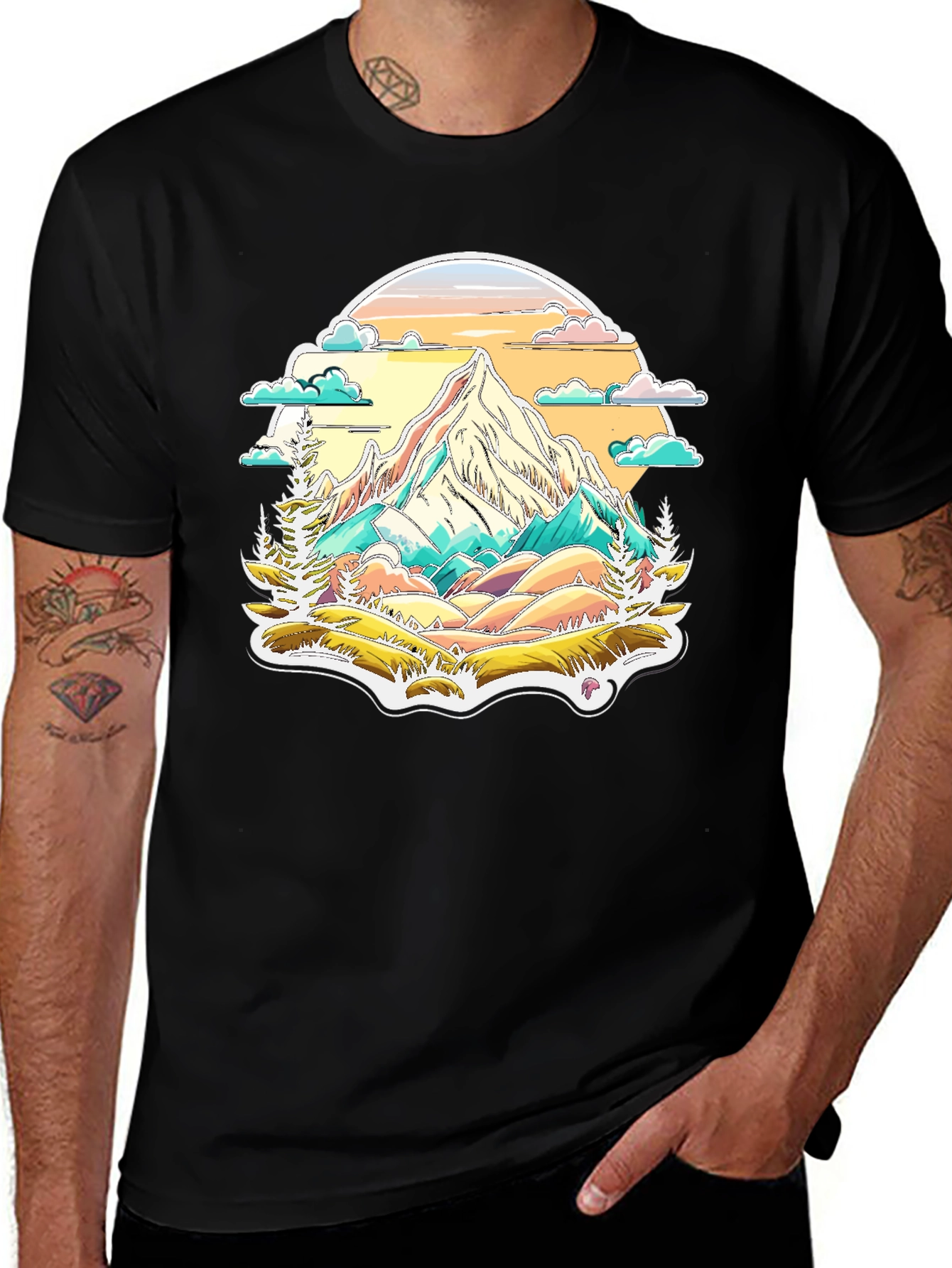 Mountain Scene Graphic Tee - Nature Lovers T-Shirt