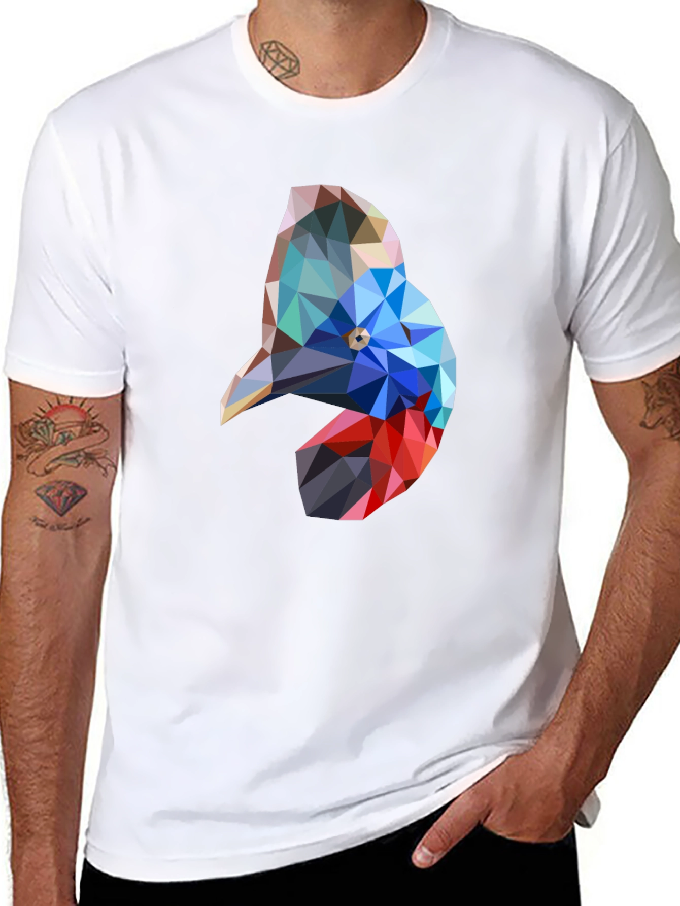Geometric Bird Graphic Black T-Shirt