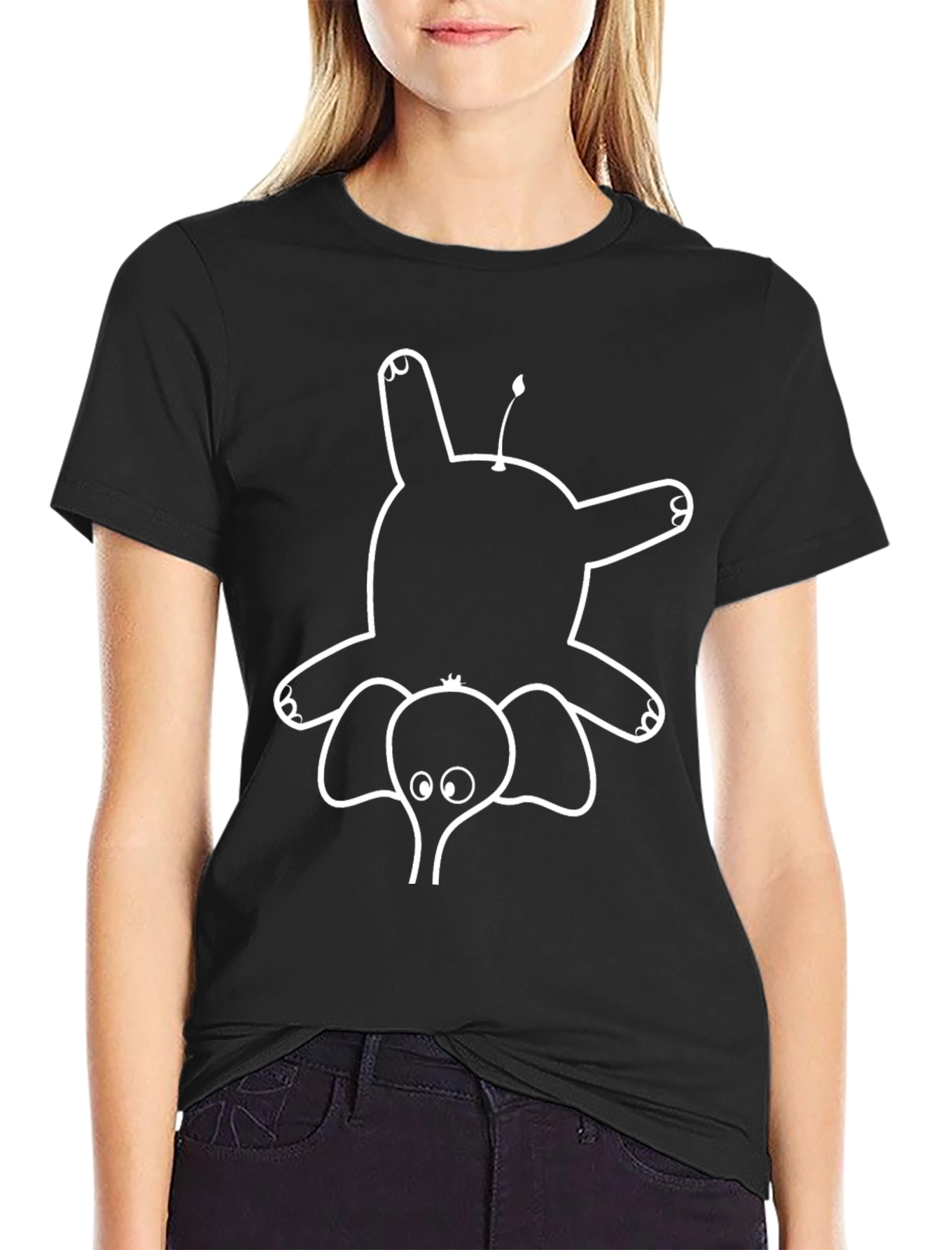 Upside Down Elephant Graphic Tee - Black