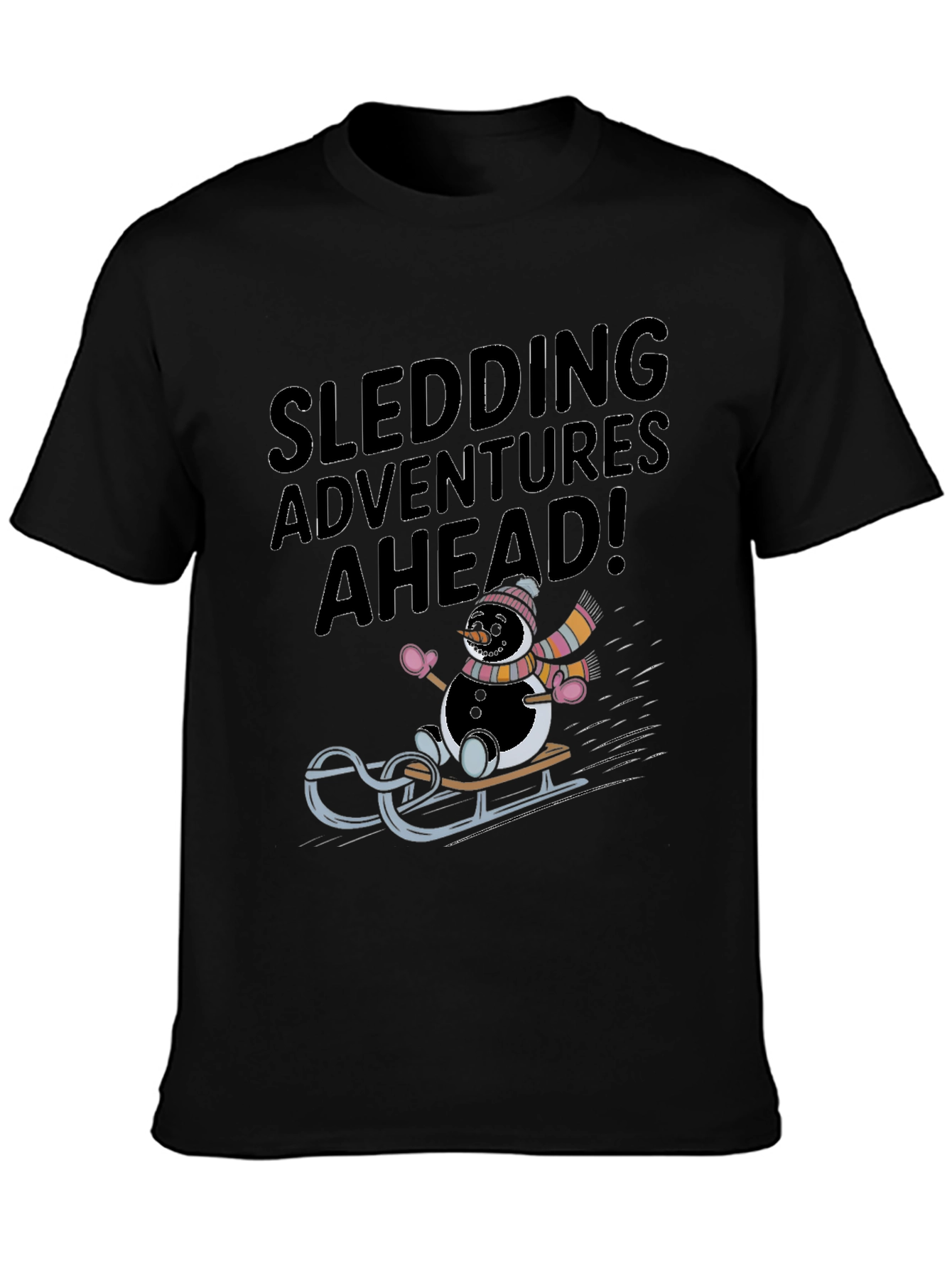 Sledding Adventures Ahead Black T-Shirt