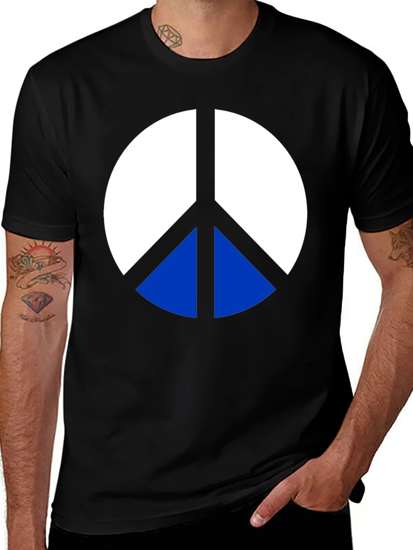 Peace Symbol Graphic Tee - Mens Black Cotton T-Shirt