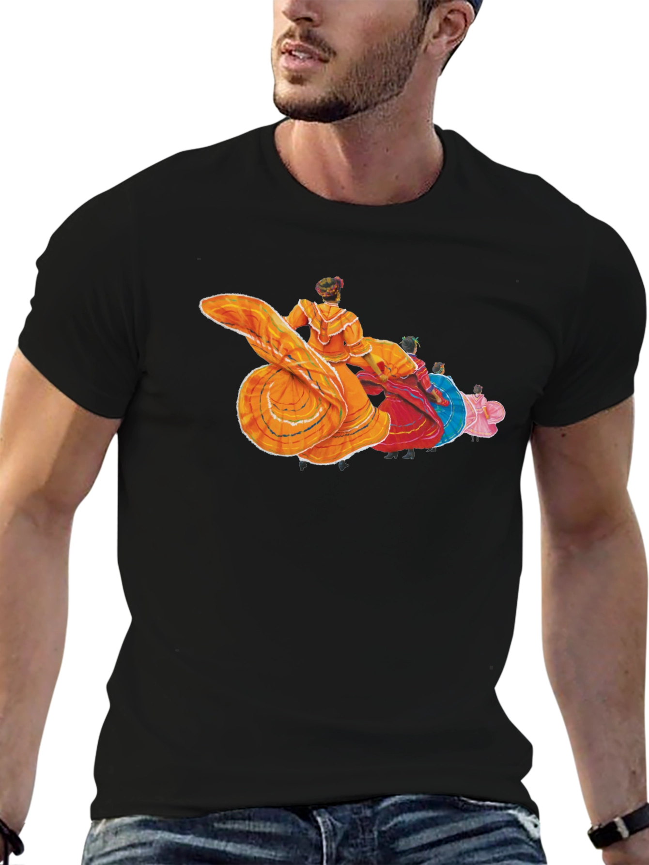 Dancing Ladies Graphic Tee - Black Cotton T-Shirt