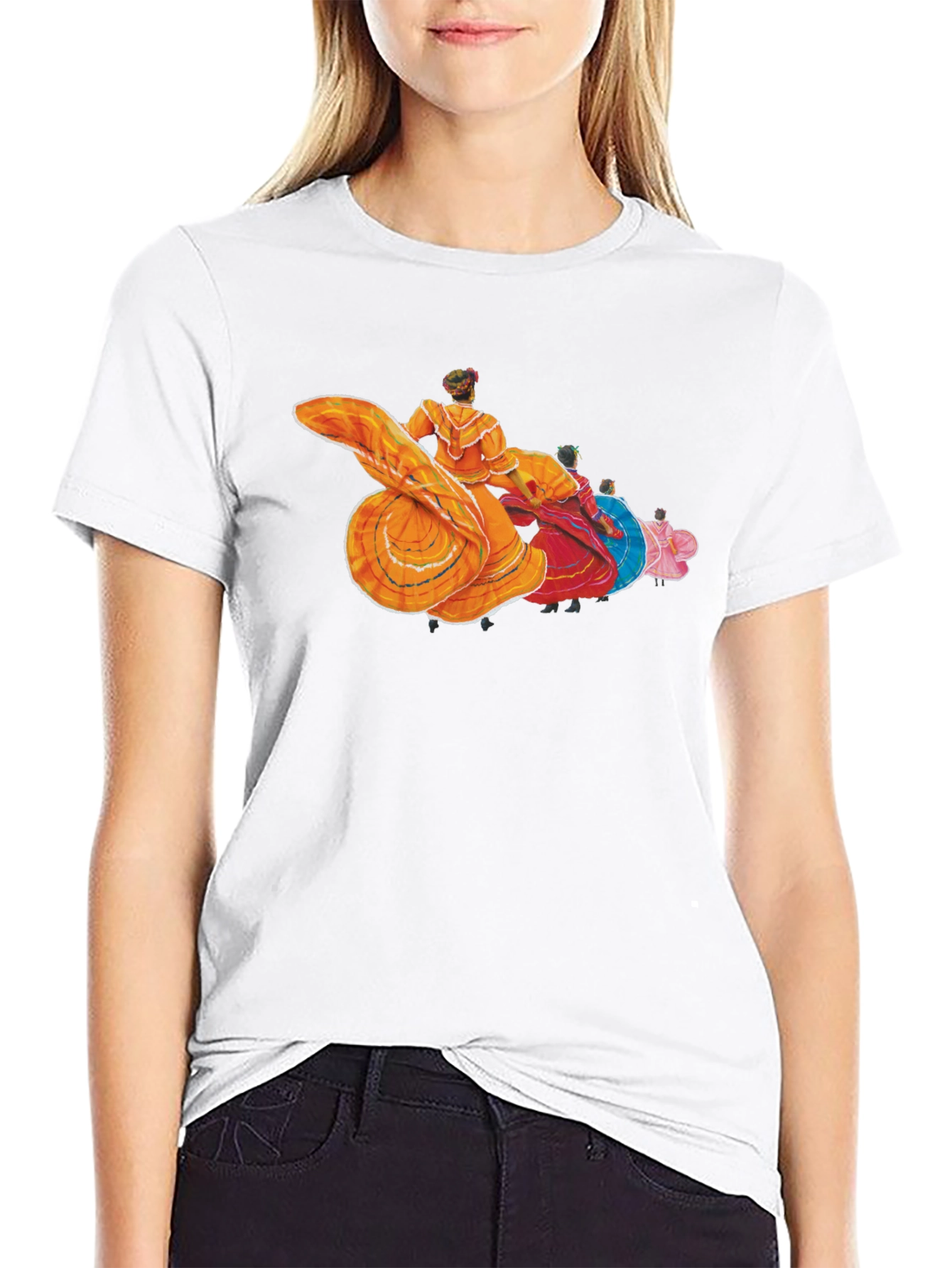 Dancing Ladies Graphic Tee - Black Cotton T-Shirt