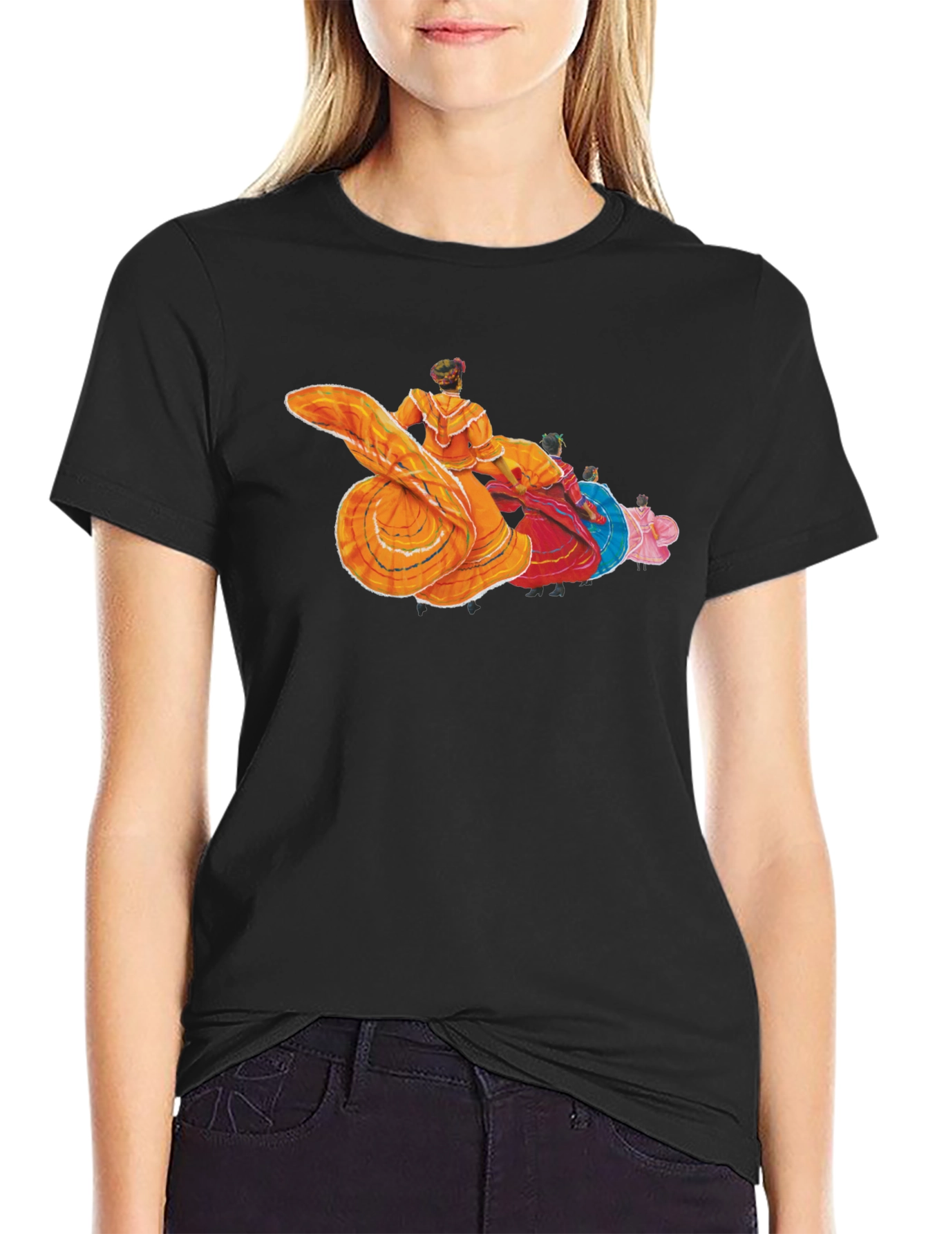 Dancing Ladies Graphic Tee - Black Cotton T-Shirt