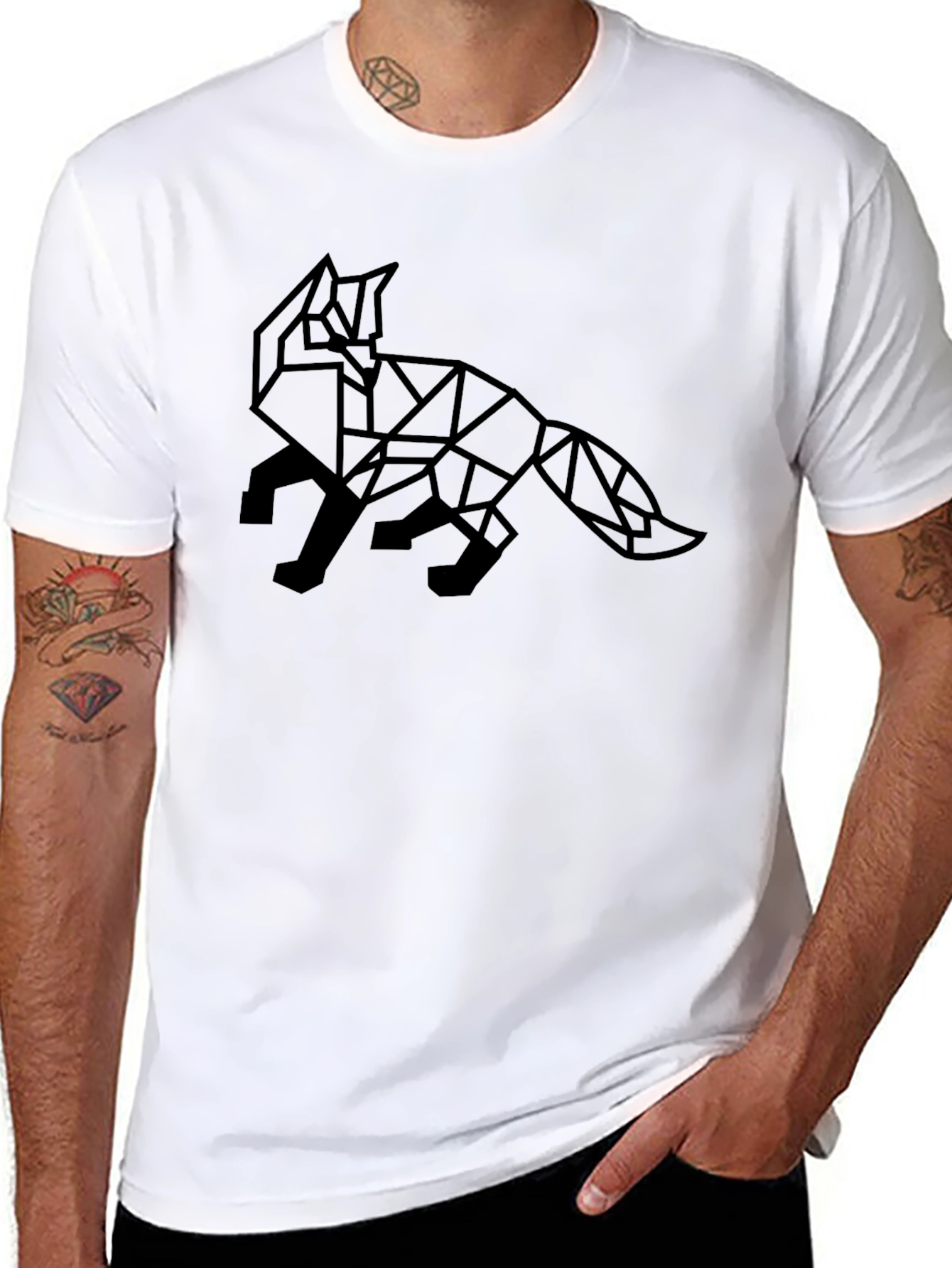 Geometric Fox Graphic Tee - Mens Black T-Shirt
