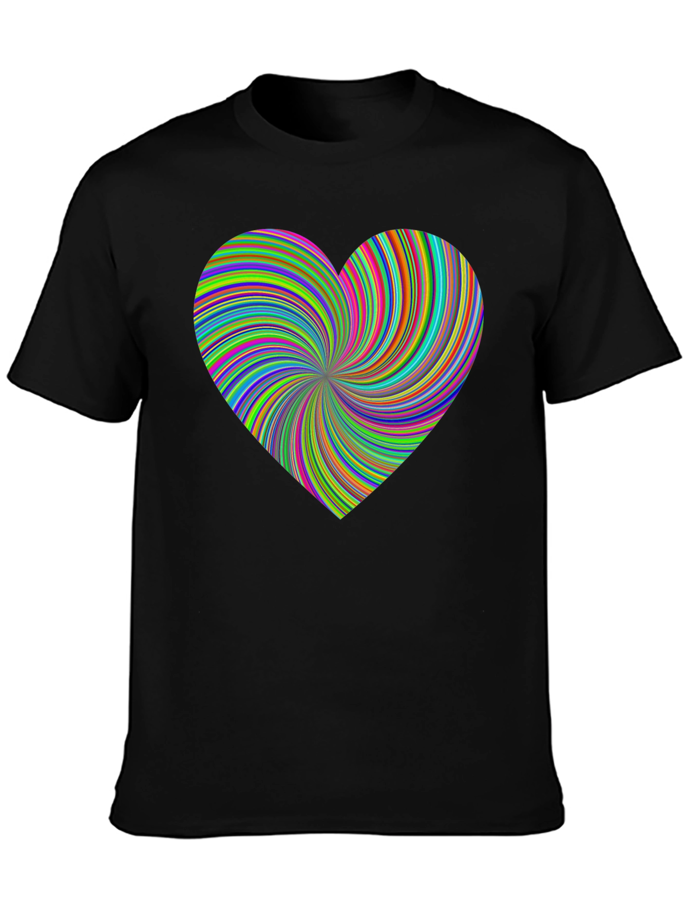 Vibrant Swirl Heart Black T-Shirt - Modern Artistic Tee