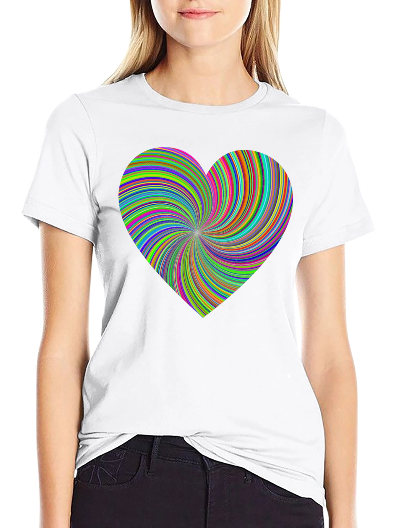 Vibrant Swirl Heart Black T-Shirt - Modern Artistic Tee