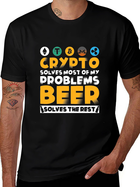Crypto and Beer T-Shirt - Mens Short Sleeve Crew Neck