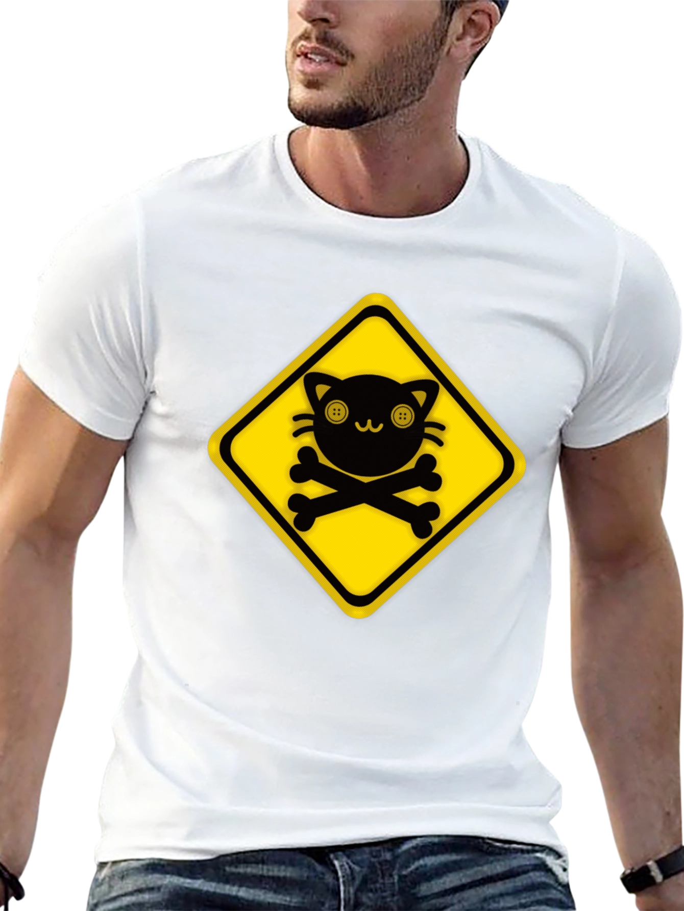 Warning: Cute Cat Crossbones Graphic Tee