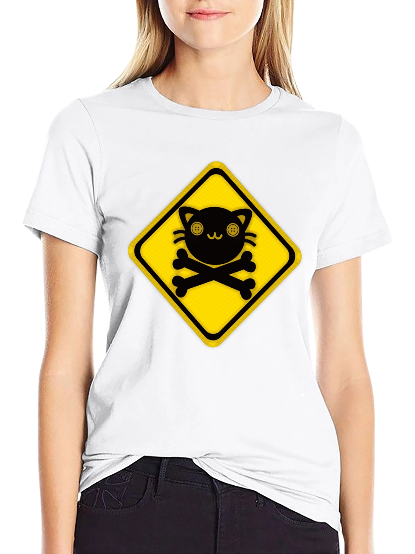Warning: Cute Cat Crossbones Graphic Tee