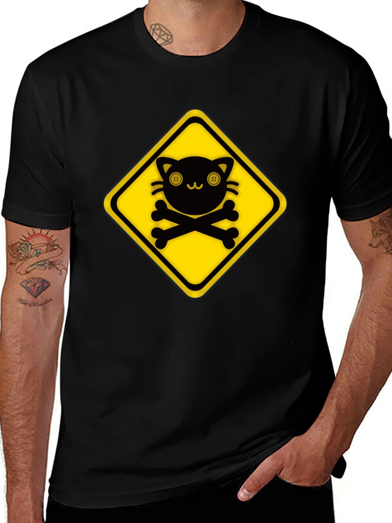 Warning: Cute Cat Crossbones Graphic Tee