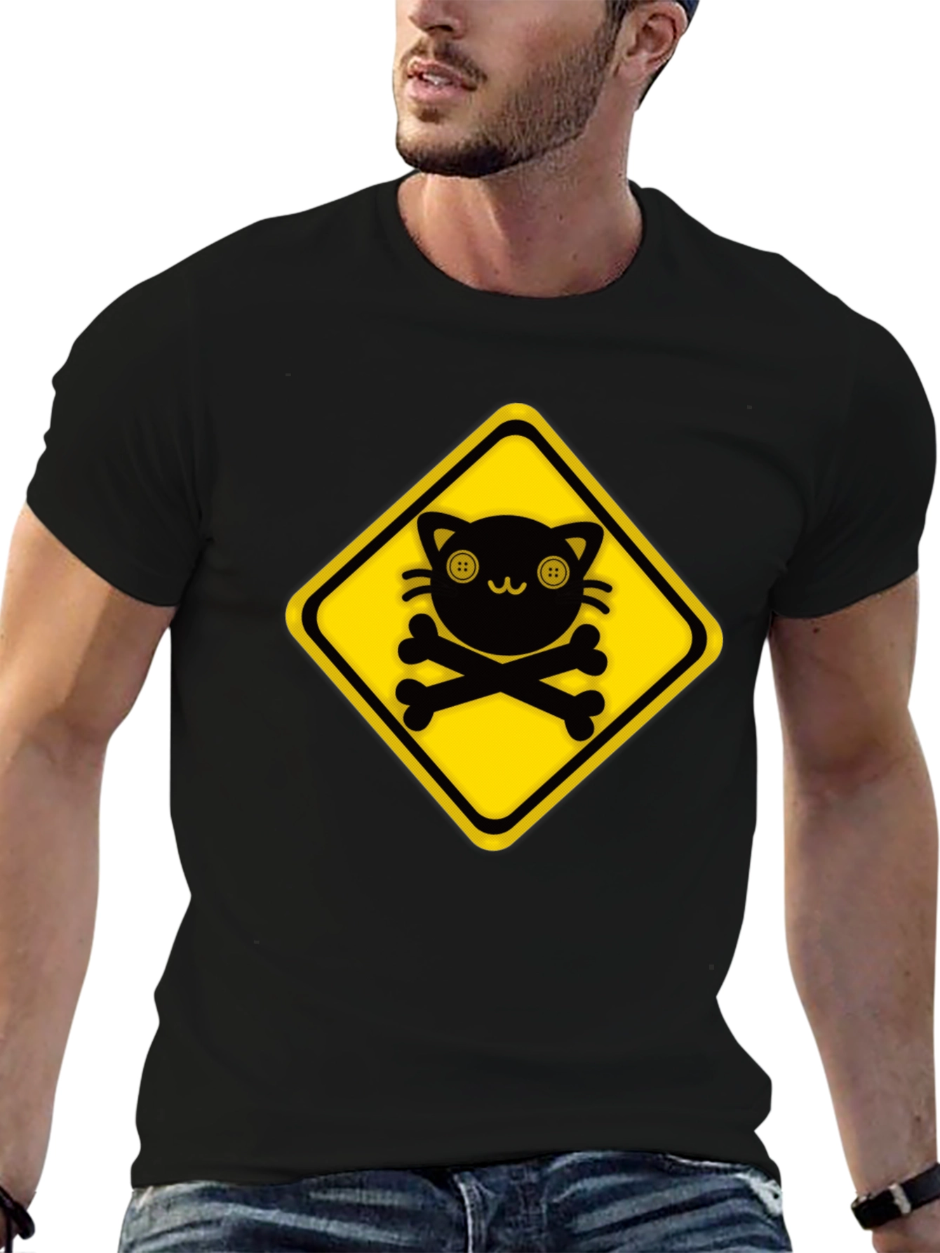 Warning: Cute Cat Crossbones Graphic Tee
