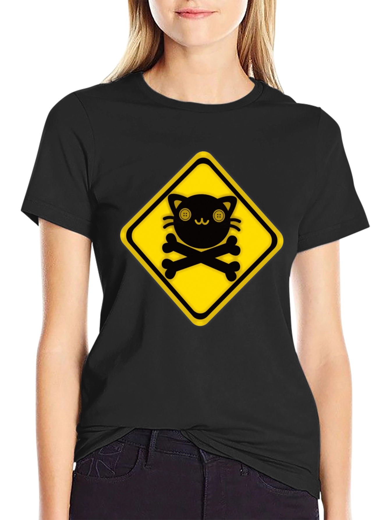 Warning: Cute Cat Crossbones Graphic Tee