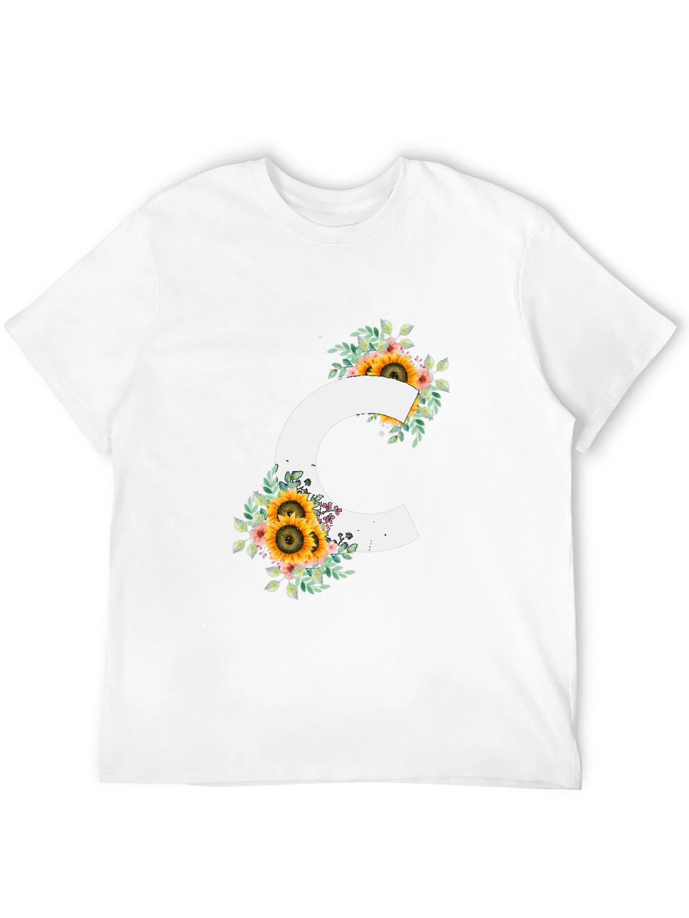 Floral Letter C Black T-Shirt