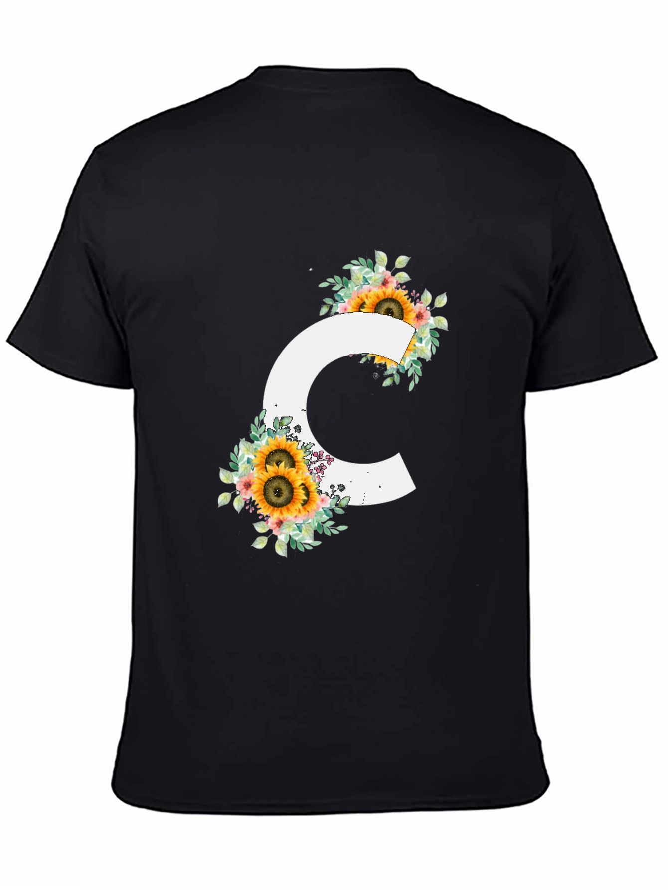 Floral Letter C Black T-Shirt