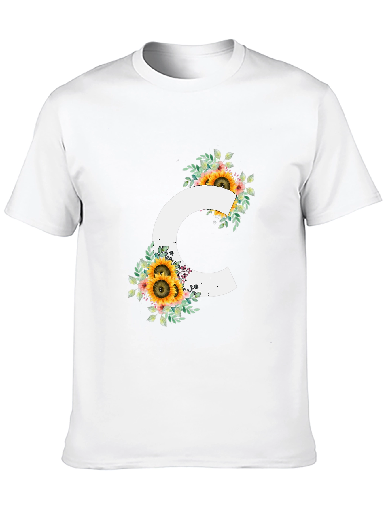 Floral Letter C Black T-Shirt