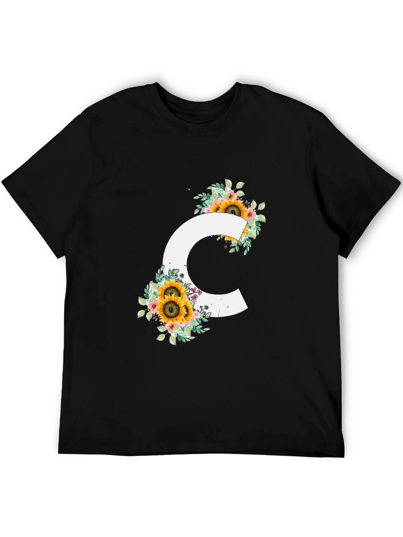 Floral Letter C Black T-Shirt