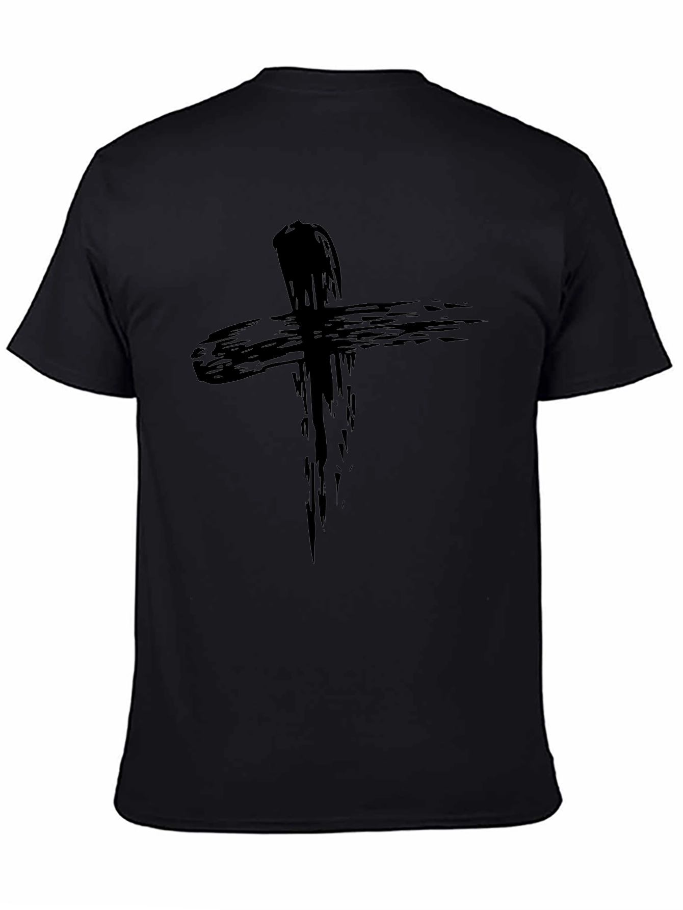 Mens Black Cross Graphic T-Shirt - Brushstroke Design