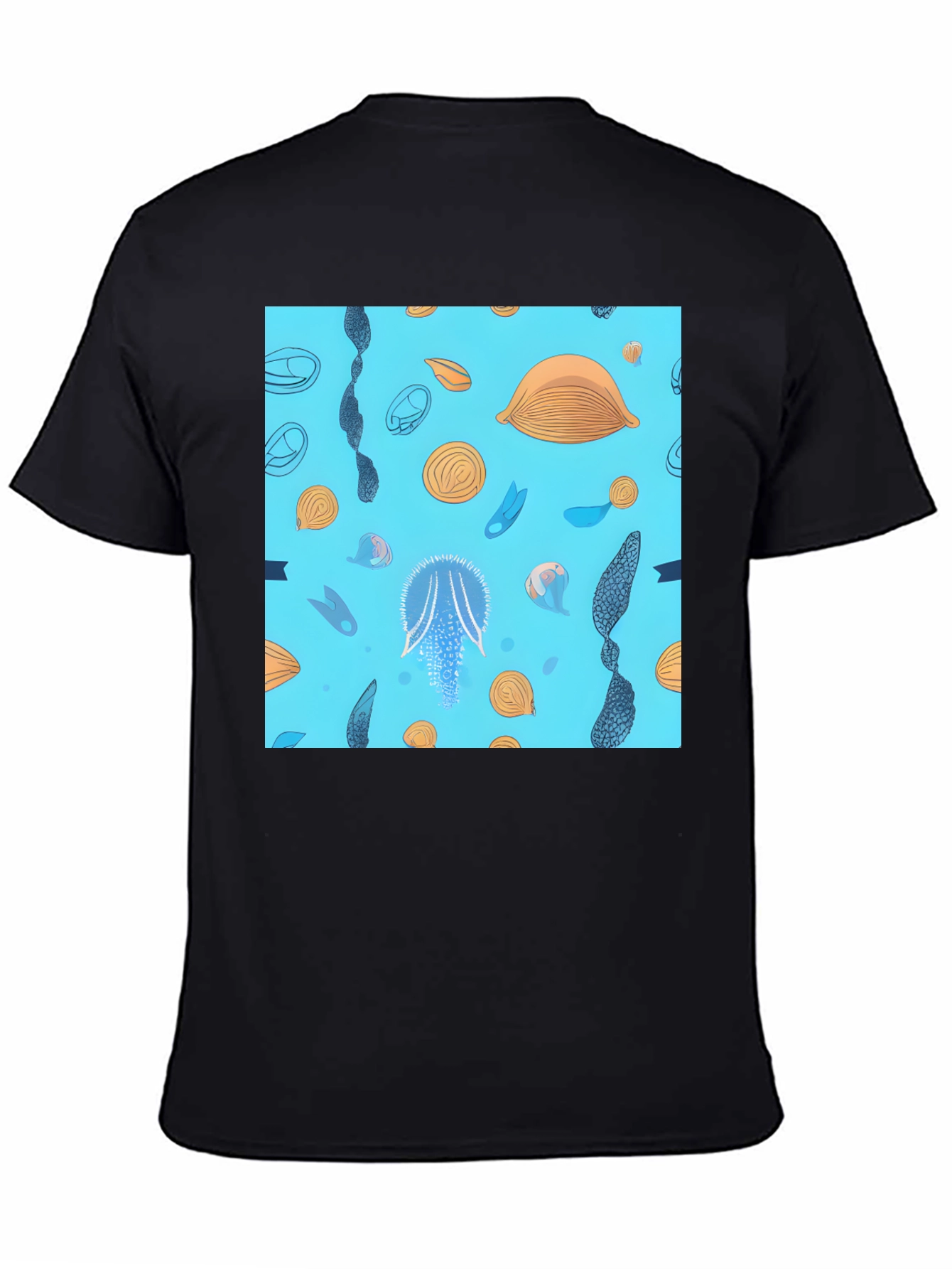 Blue Ocean Graphic Print Black T-Shirt