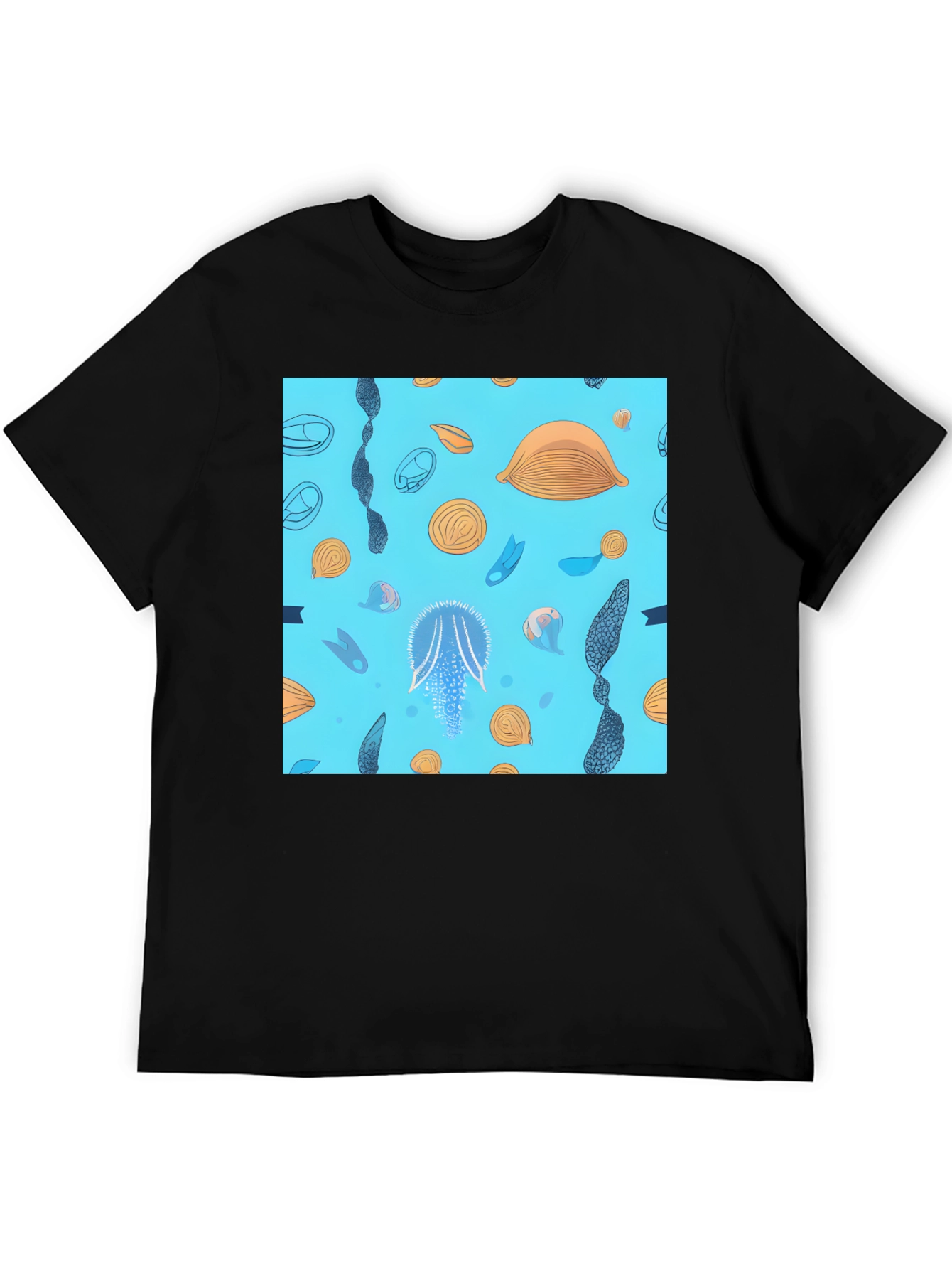 Blue Ocean Graphic Print Black T-Shirt
