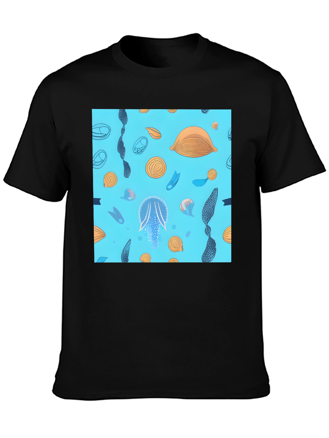 Blue Ocean Graphic Print Black T-Shirt