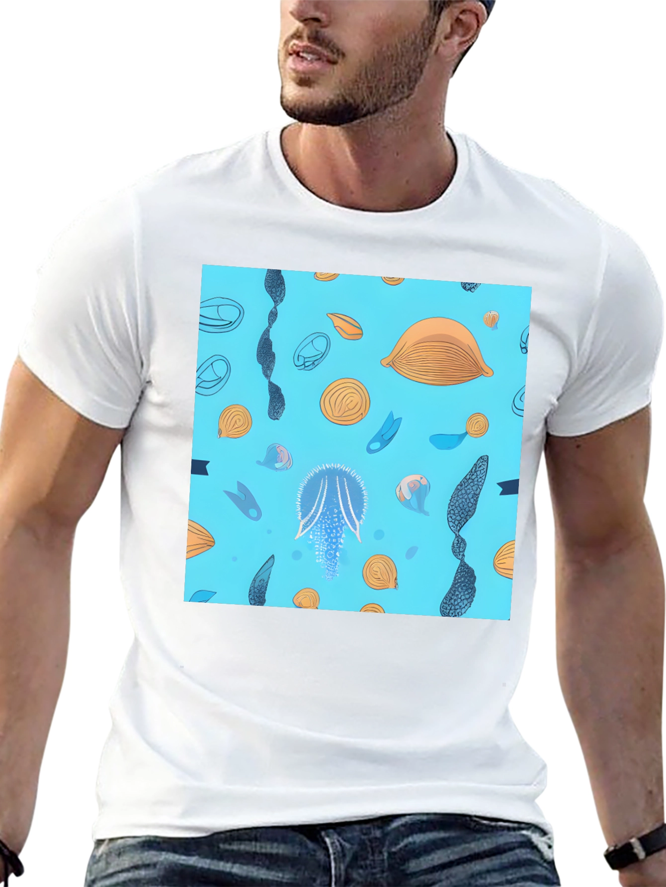 Blue Ocean Graphic Print Black T-Shirt