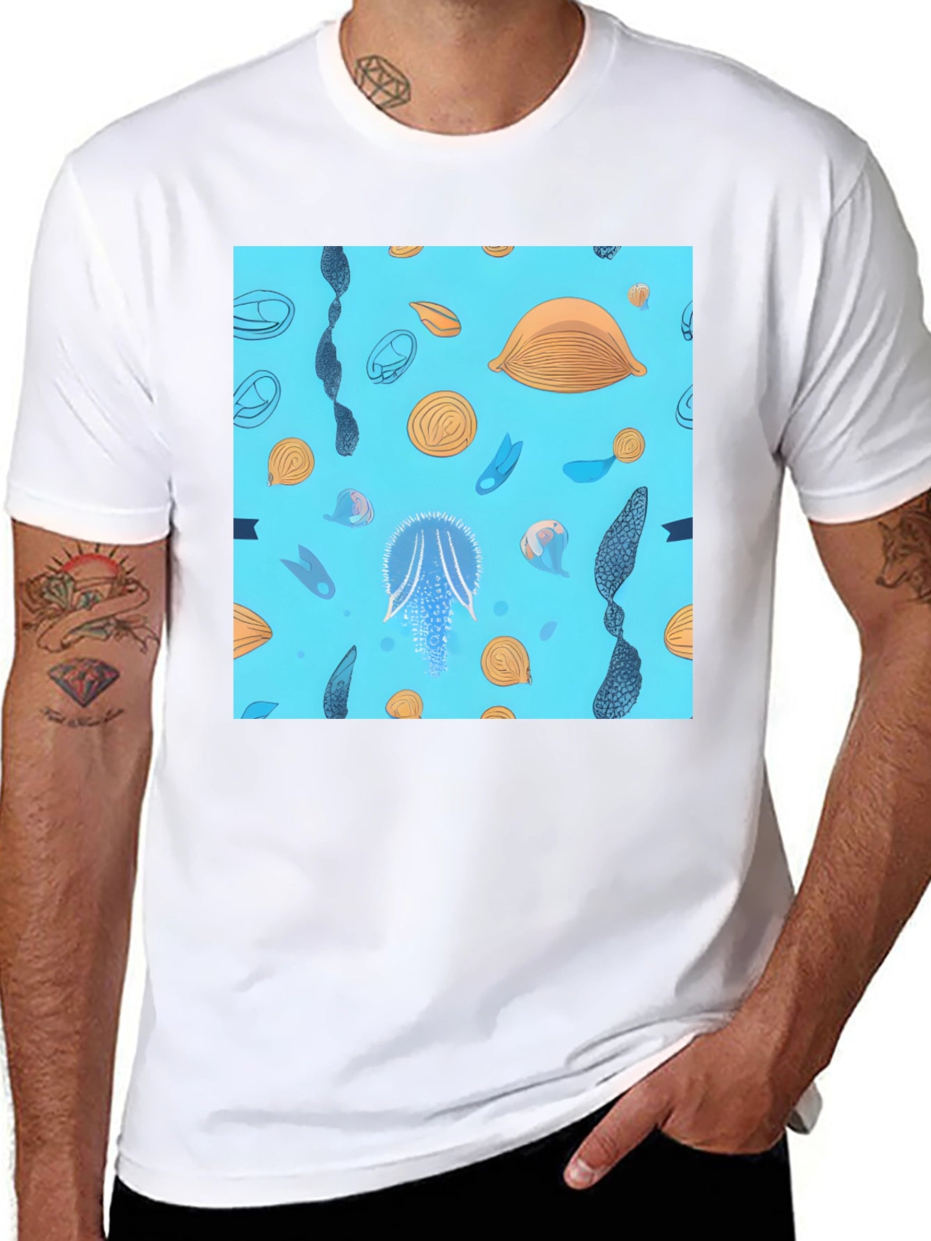 Blue Ocean Graphic Print Black T-Shirt