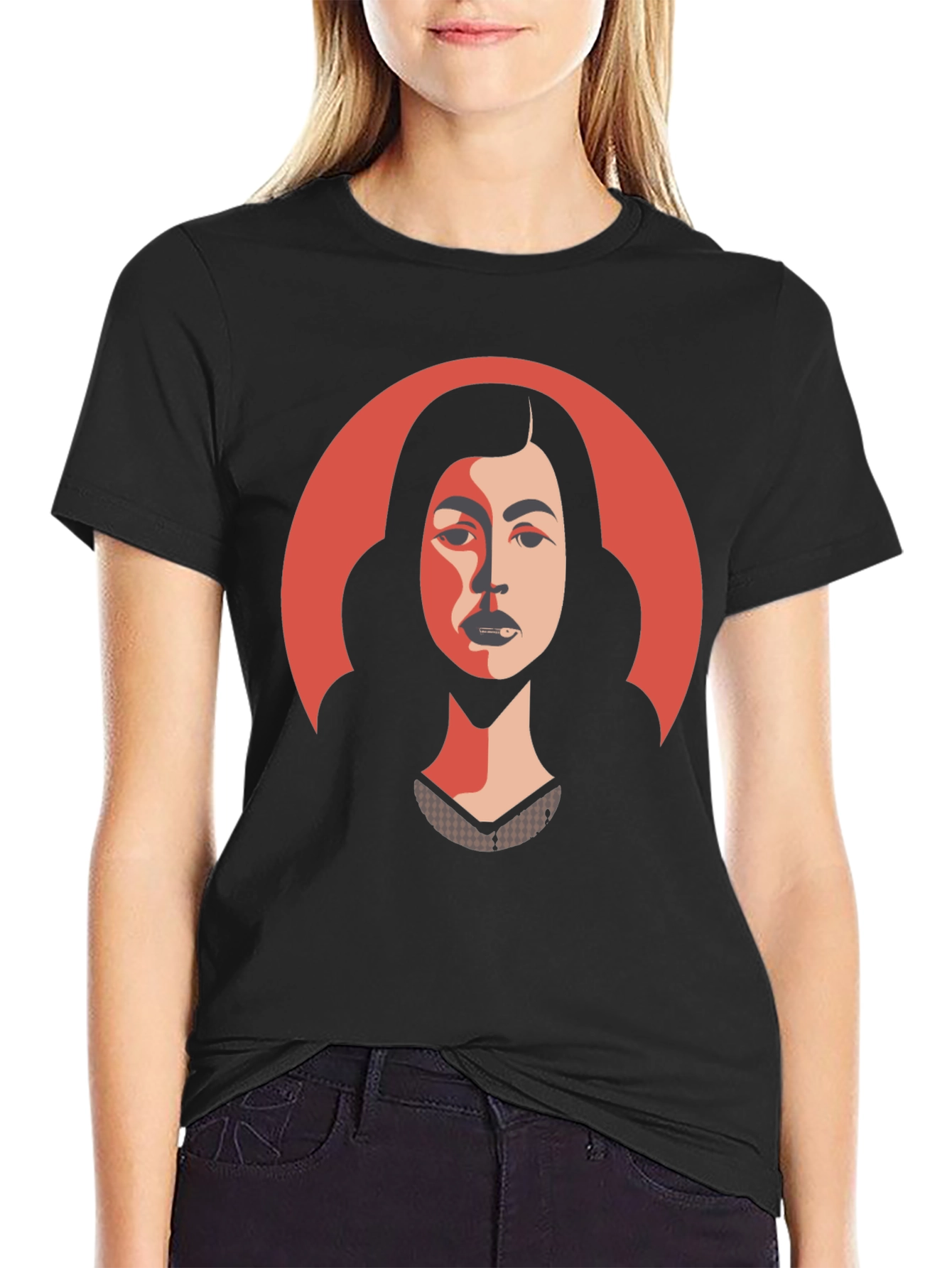 Woman Portrait Graphic Tee - Stylish Black T-Shirt