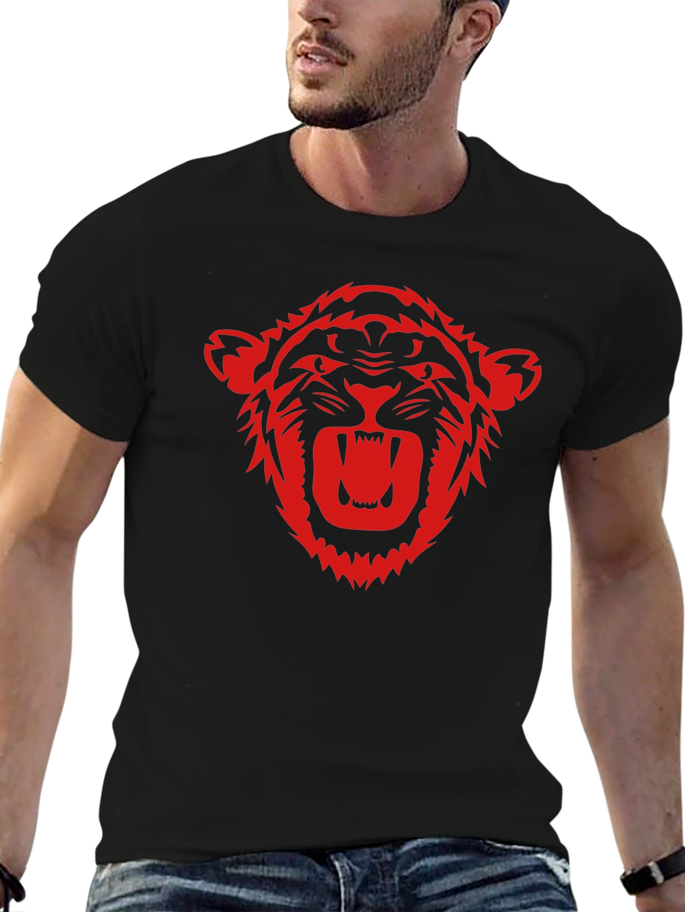 Black T-Shirt with Red Tiger Graphic