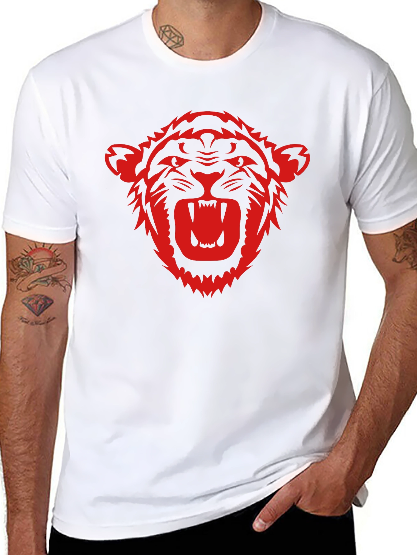 Black T-Shirt with Red Tiger Graphic