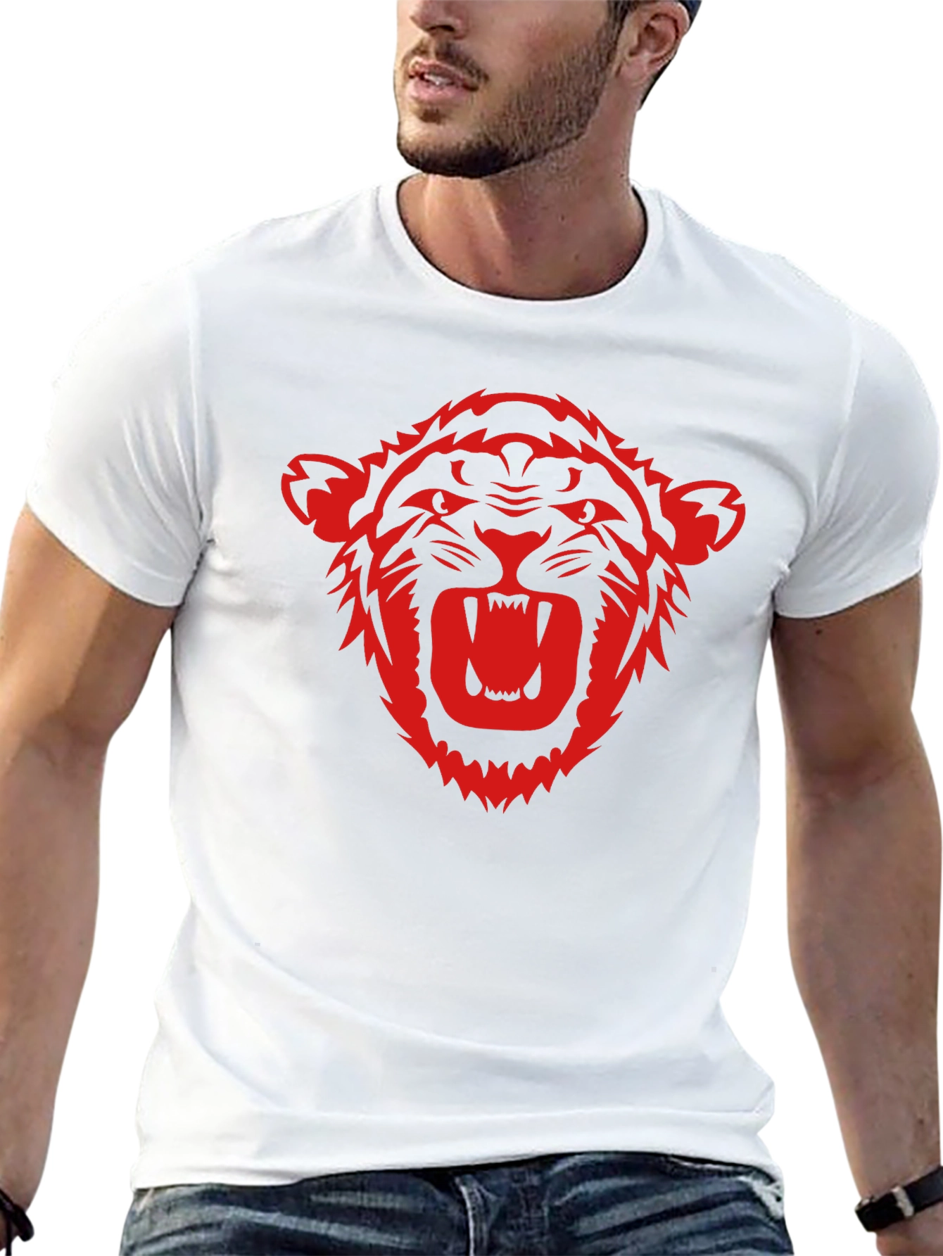Black T-Shirt with Red Tiger Graphic
