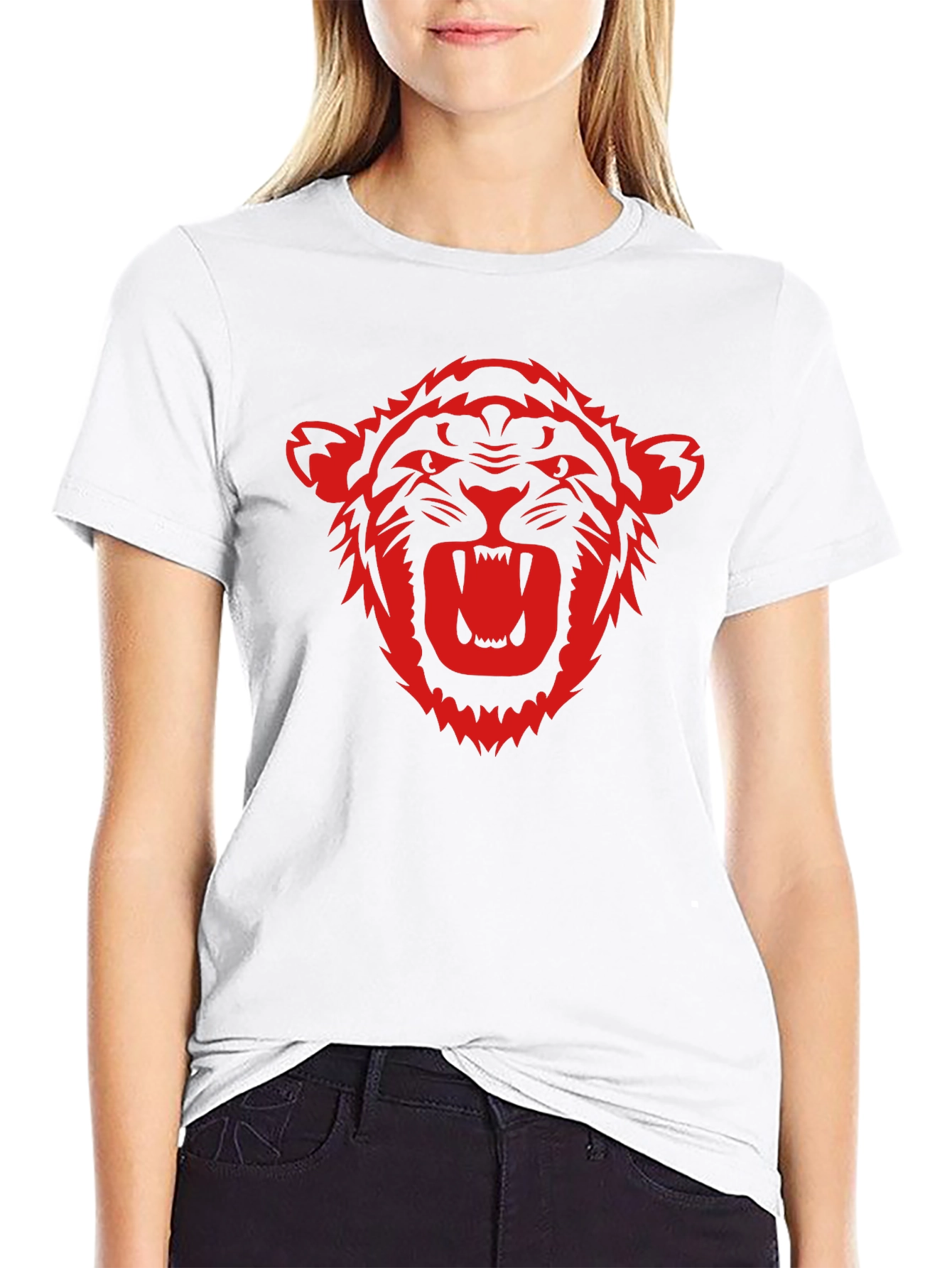 Black T-Shirt with Red Tiger Graphic