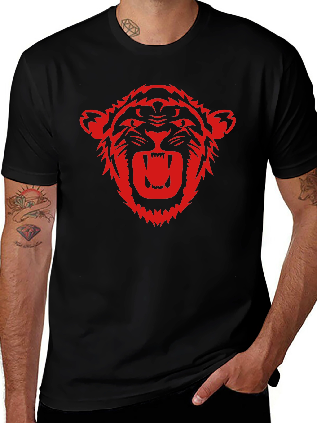 Black T-Shirt with Red Tiger Graphic