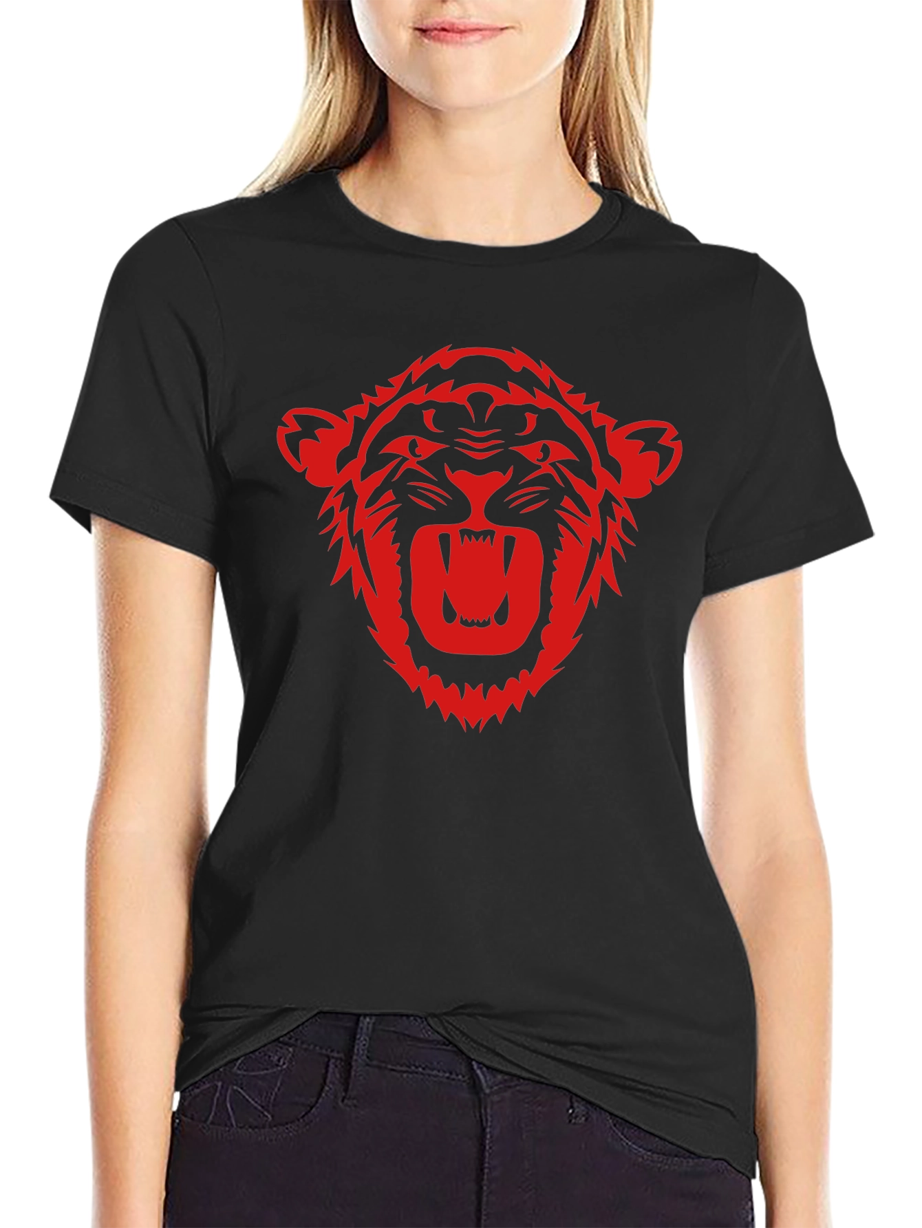 Black T-Shirt with Red Tiger Graphic