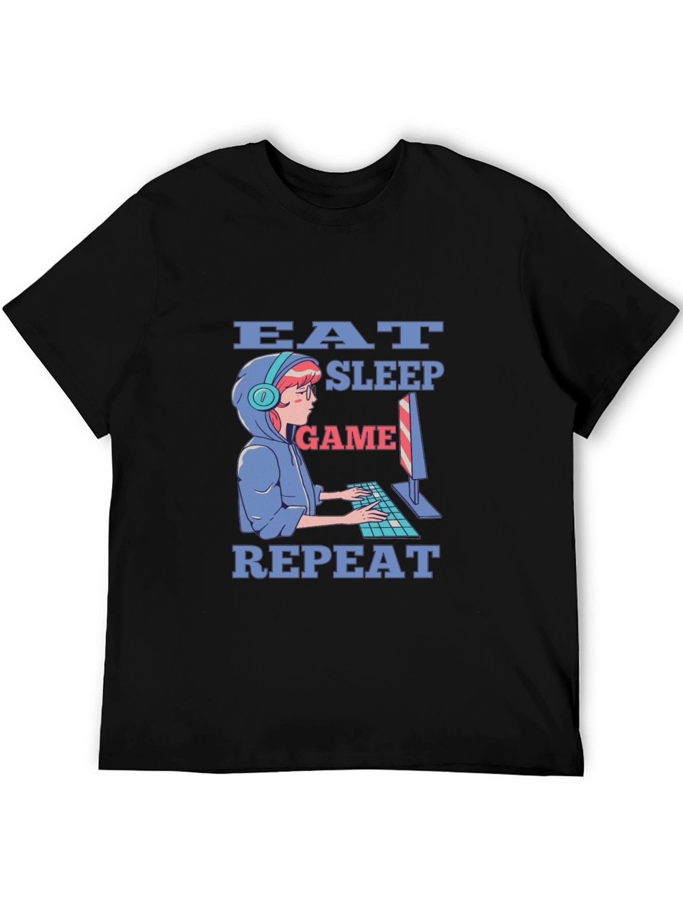 Eat Sleep Game Repeat Gamer T-Shirt - Black