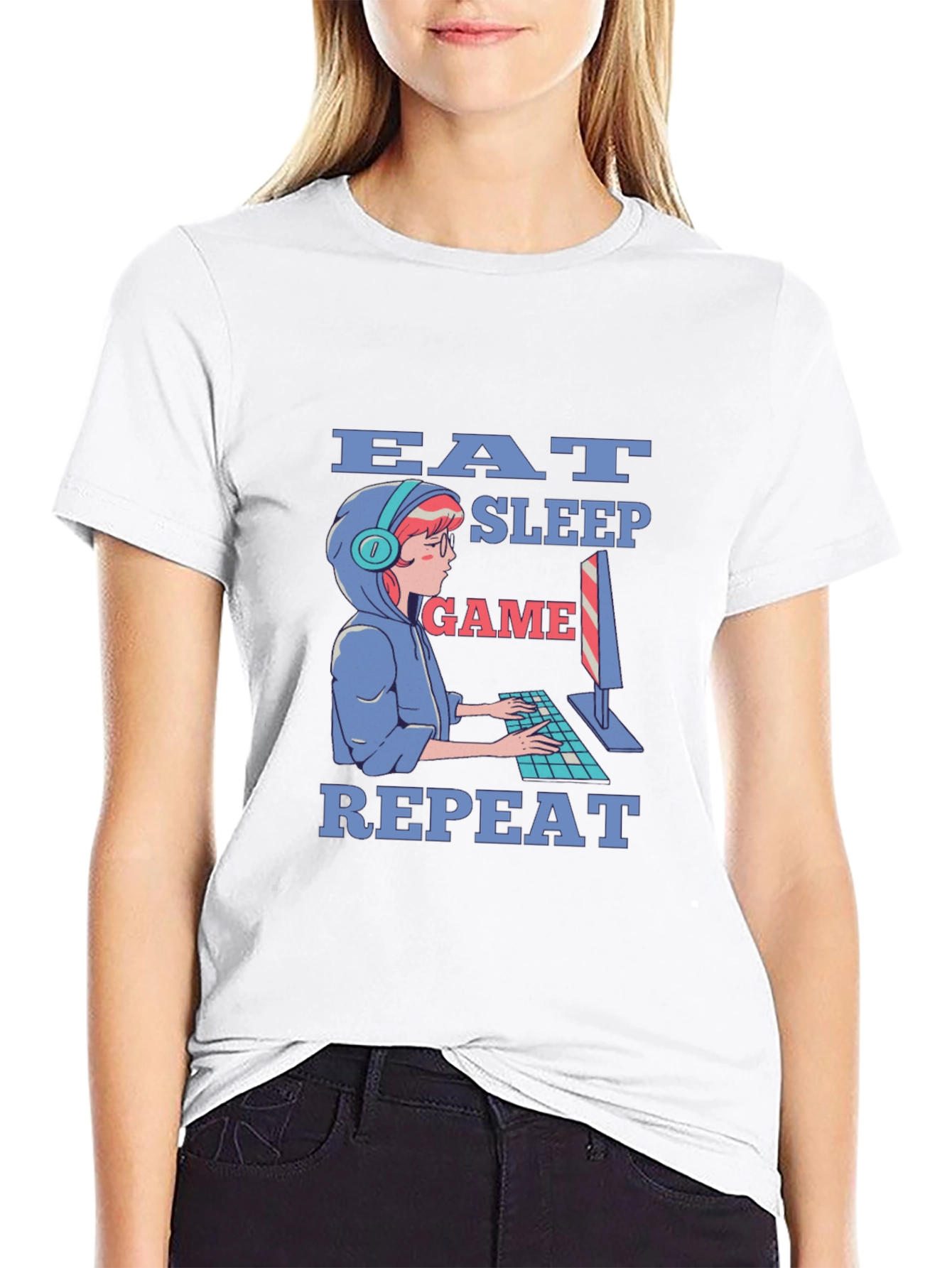Eat Sleep Game Repeat Gamer T-Shirt - Black