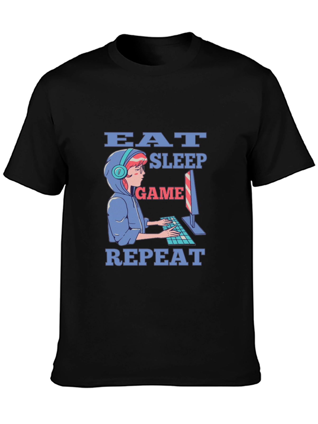 Eat Sleep Game Repeat Gamer T-Shirt - Black