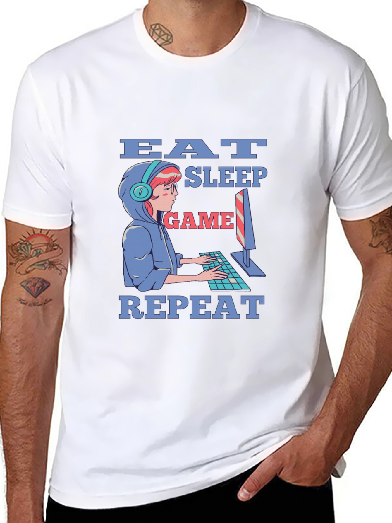 Eat Sleep Game Repeat Gamer T-Shirt - Black