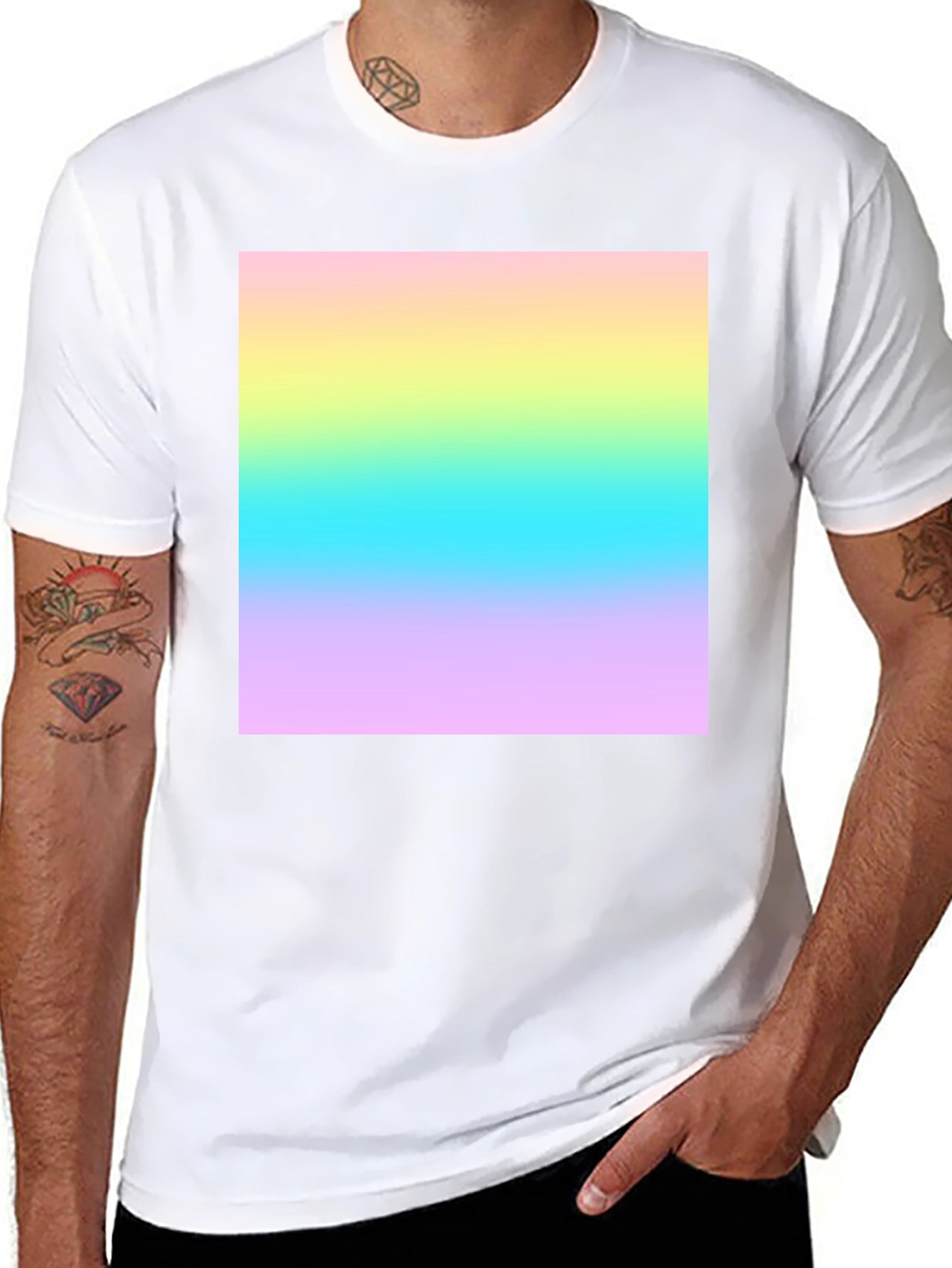 Gradient Square Print Black Crew Neck T-Shirt
