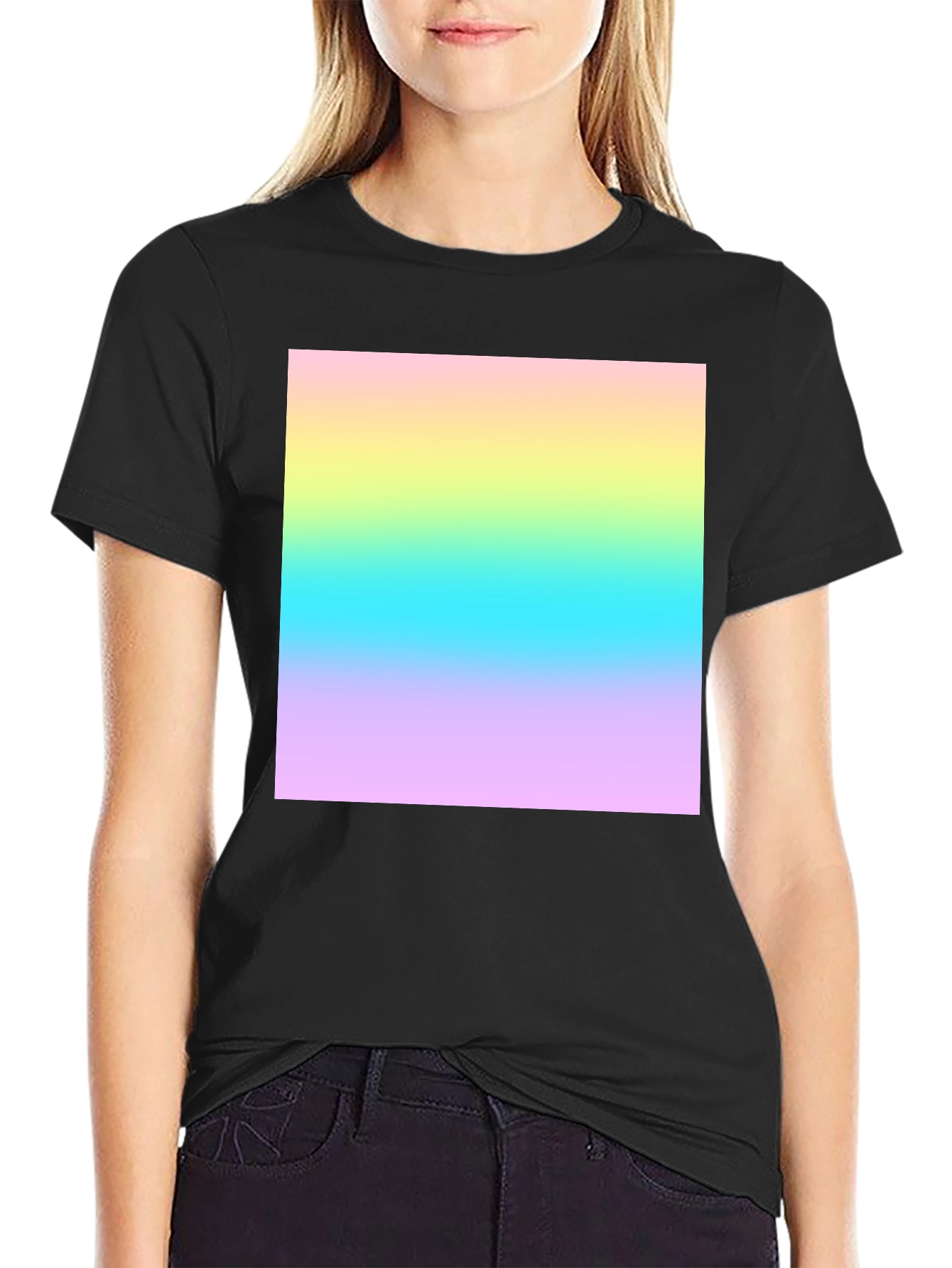 Gradient Square Print Black Crew Neck T-Shirt