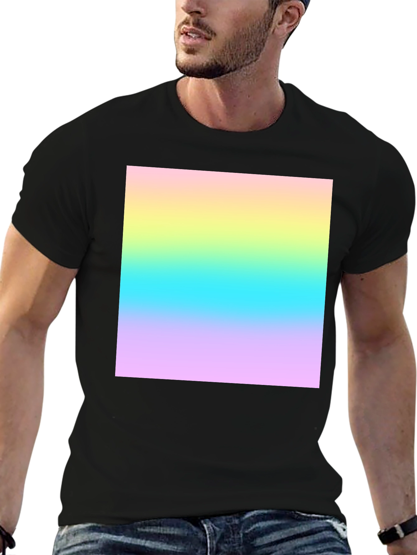 Gradient Square Print Black Crew Neck T-Shirt