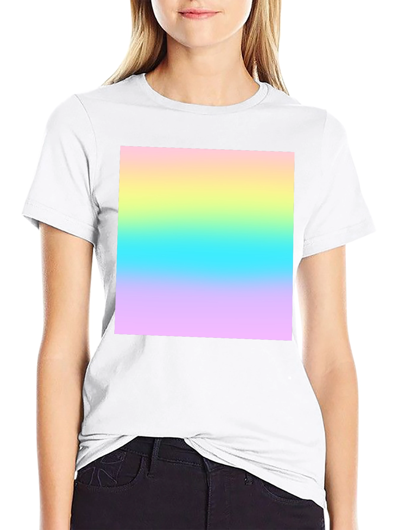 Gradient Square Print Black Crew Neck T-Shirt