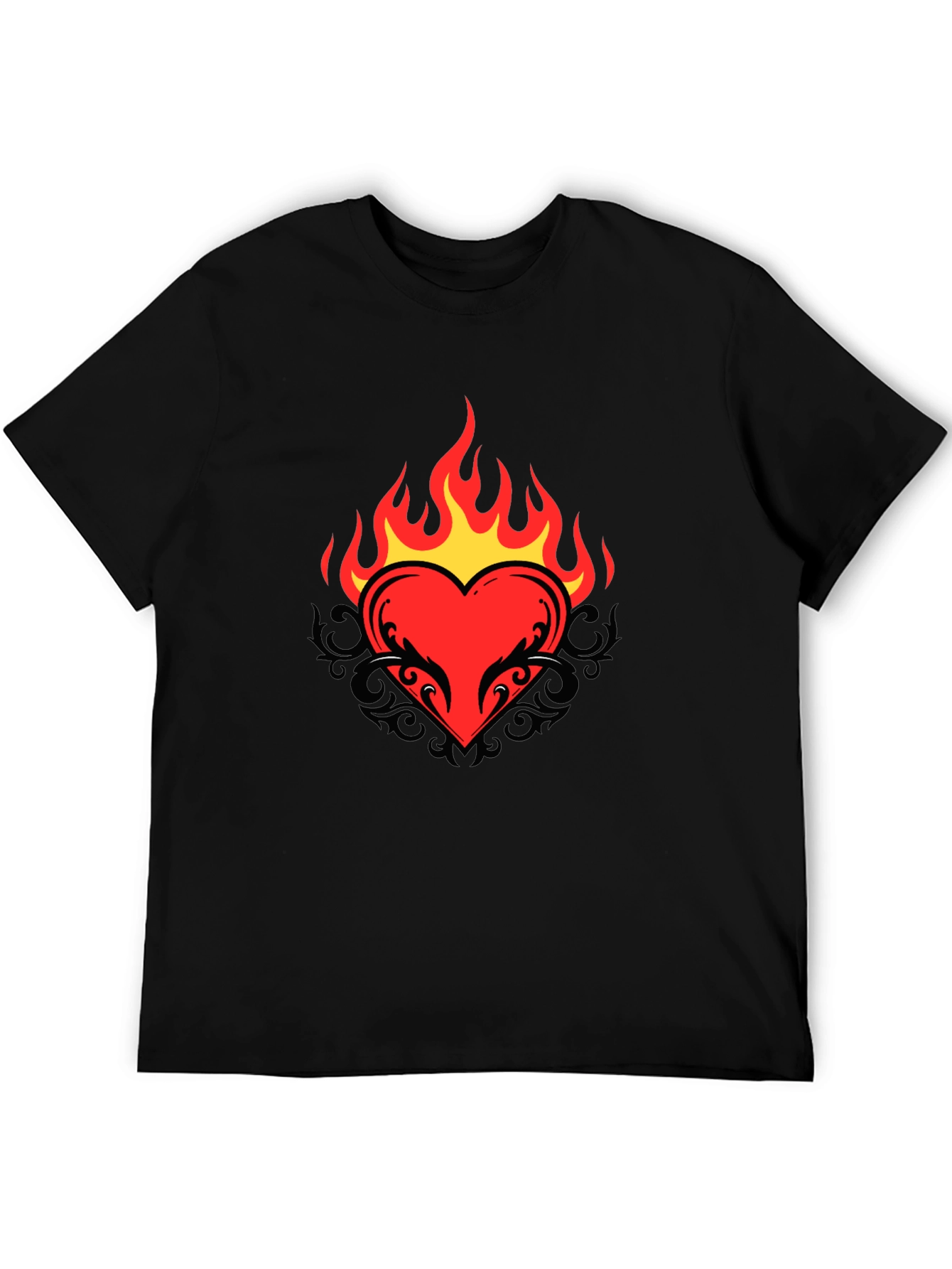 Flaming Heart Graphic Tee - Cool Black T-Shirt