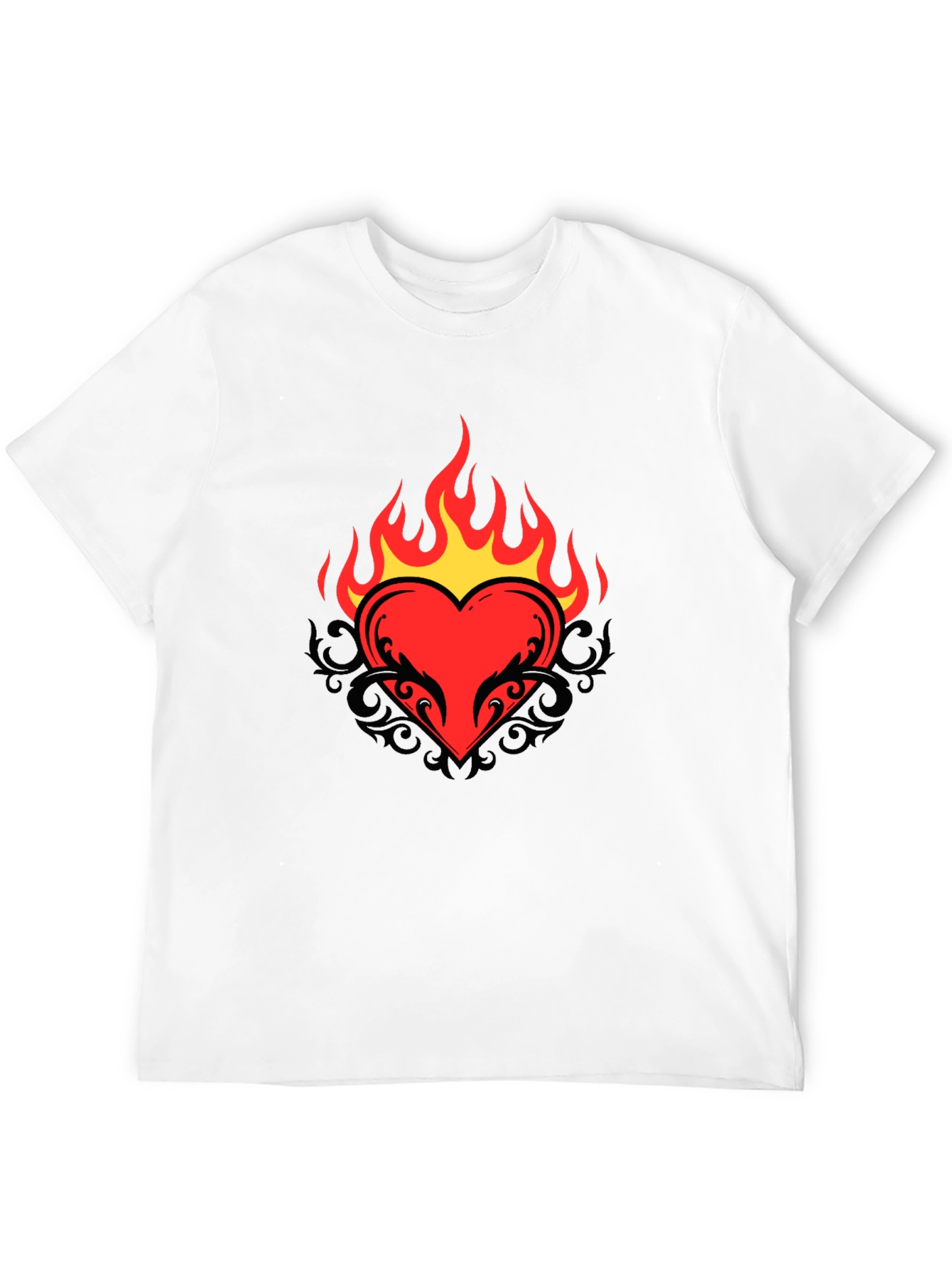 Flaming Heart Graphic Tee - Cool Black T-Shirt